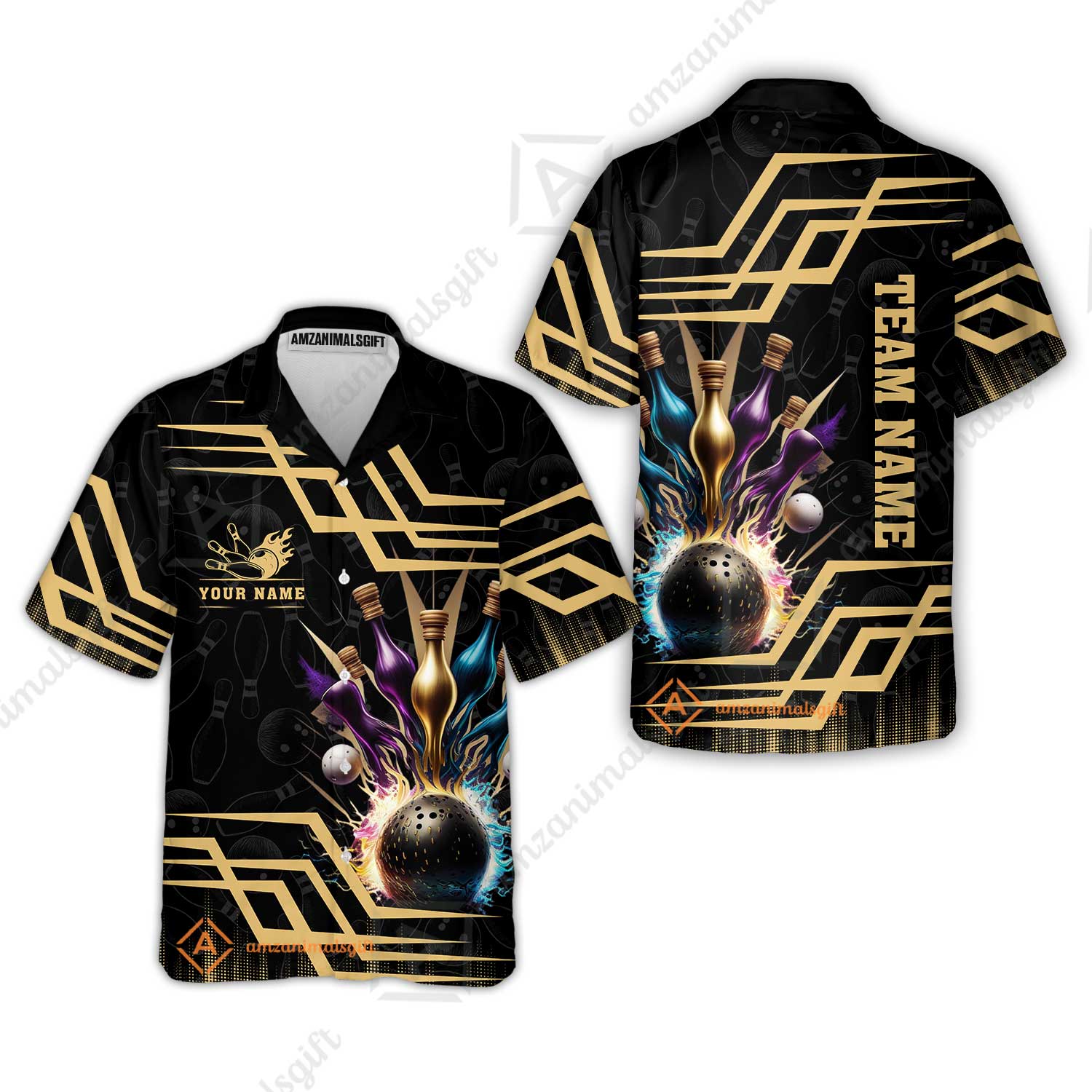 Customized Bowling Unisex Polo, Bowling And Pins Royal Multicolor Option Customized Name And Team Name For Bowling Team - Image 13