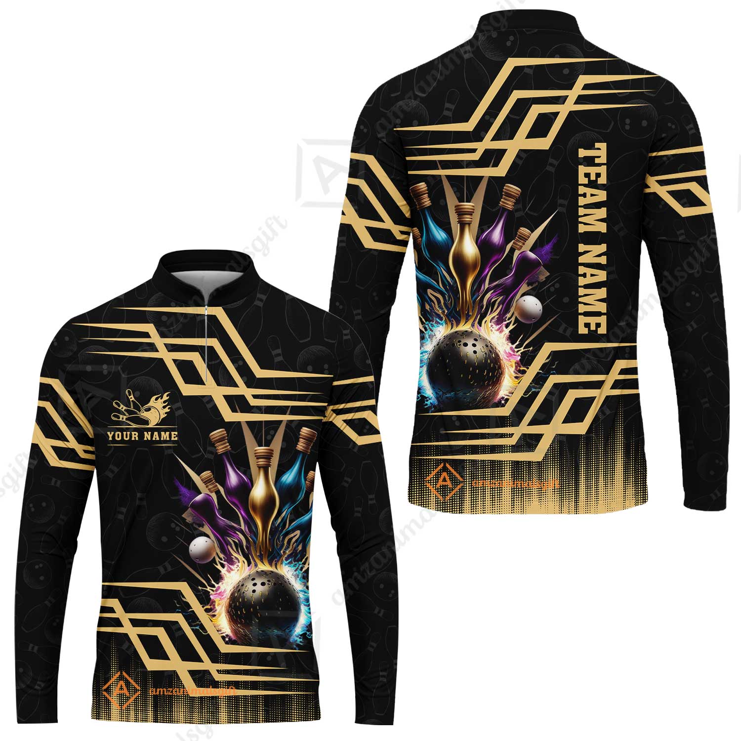 Customized Bowling Unisex Polo, Bowling And Pins Royal Multicolor Option Customized Name And Team Name For Bowling Team - Image 15