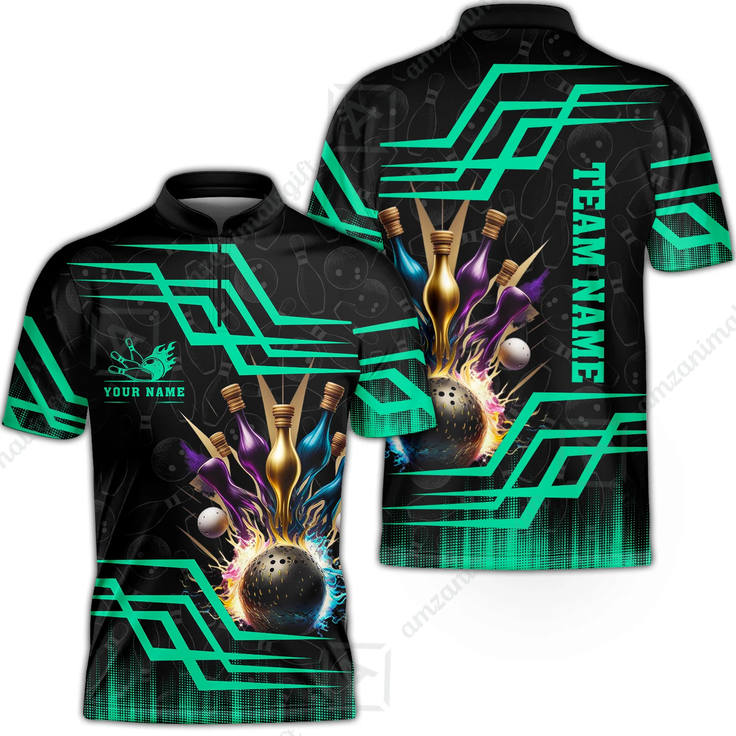 Customized Bowling Unisex Polo, Bowling And Pins Royal Multicolor Option Customized Name And Team Name For Bowling Team - Image 25