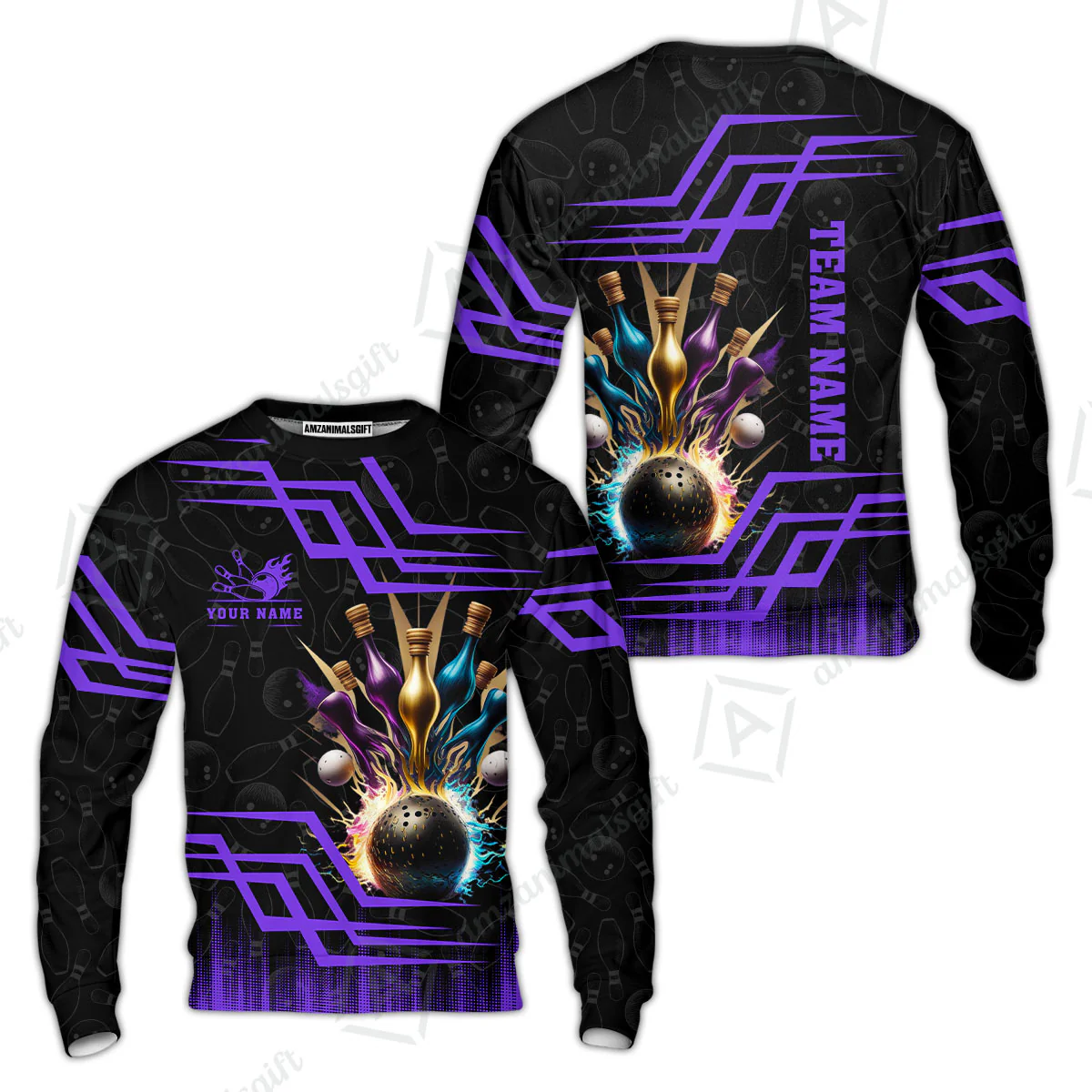 Customized Bowling Unisex Polo, Bowling And Pins Royal Multicolor Option Customized Name And Team Name For Bowling Team - Image 66
