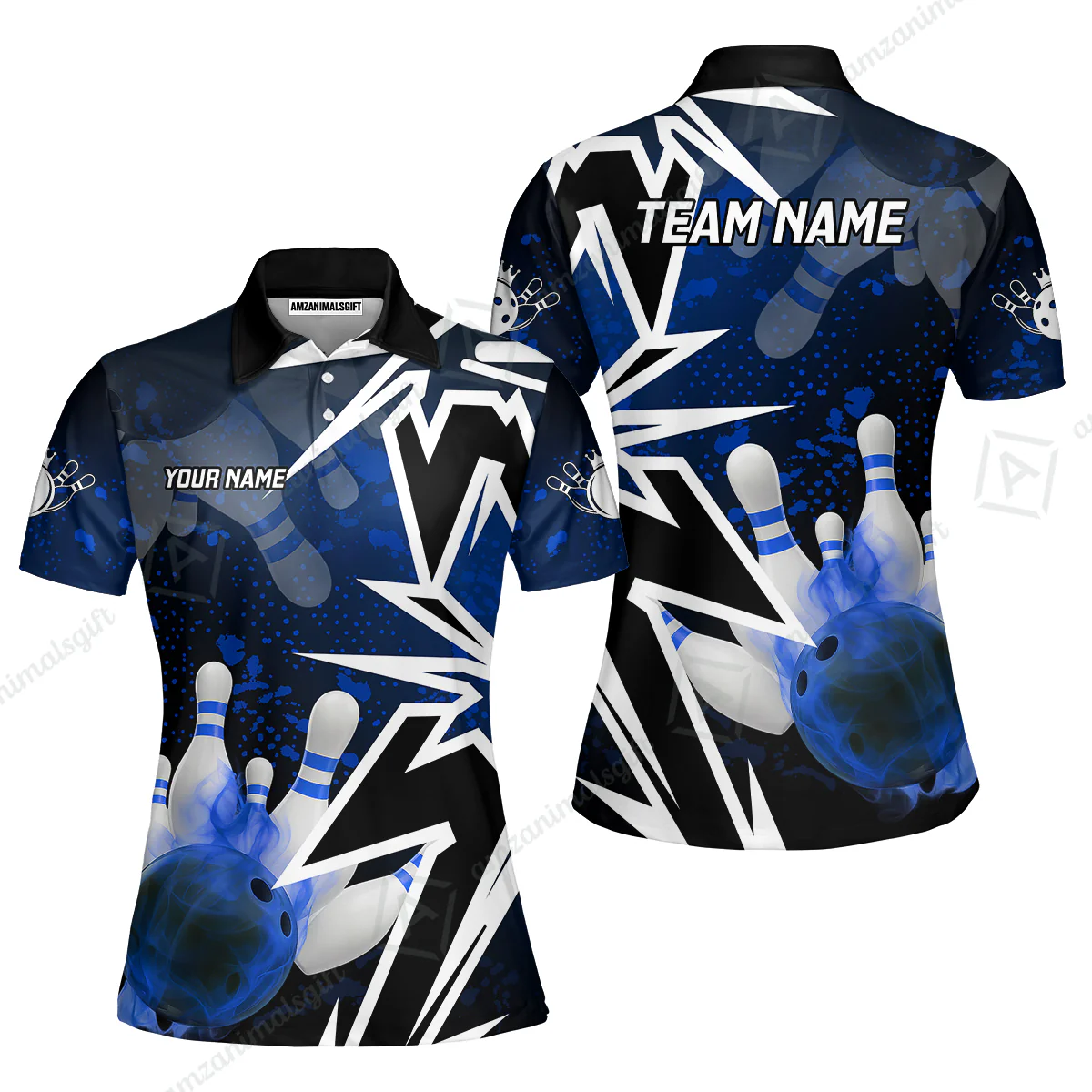 Customized Bowling Polo, Bowling And Pins Smoke Multicolor Option Customized Name And Team Zipper Polo Jerseys Shirts - Image 41