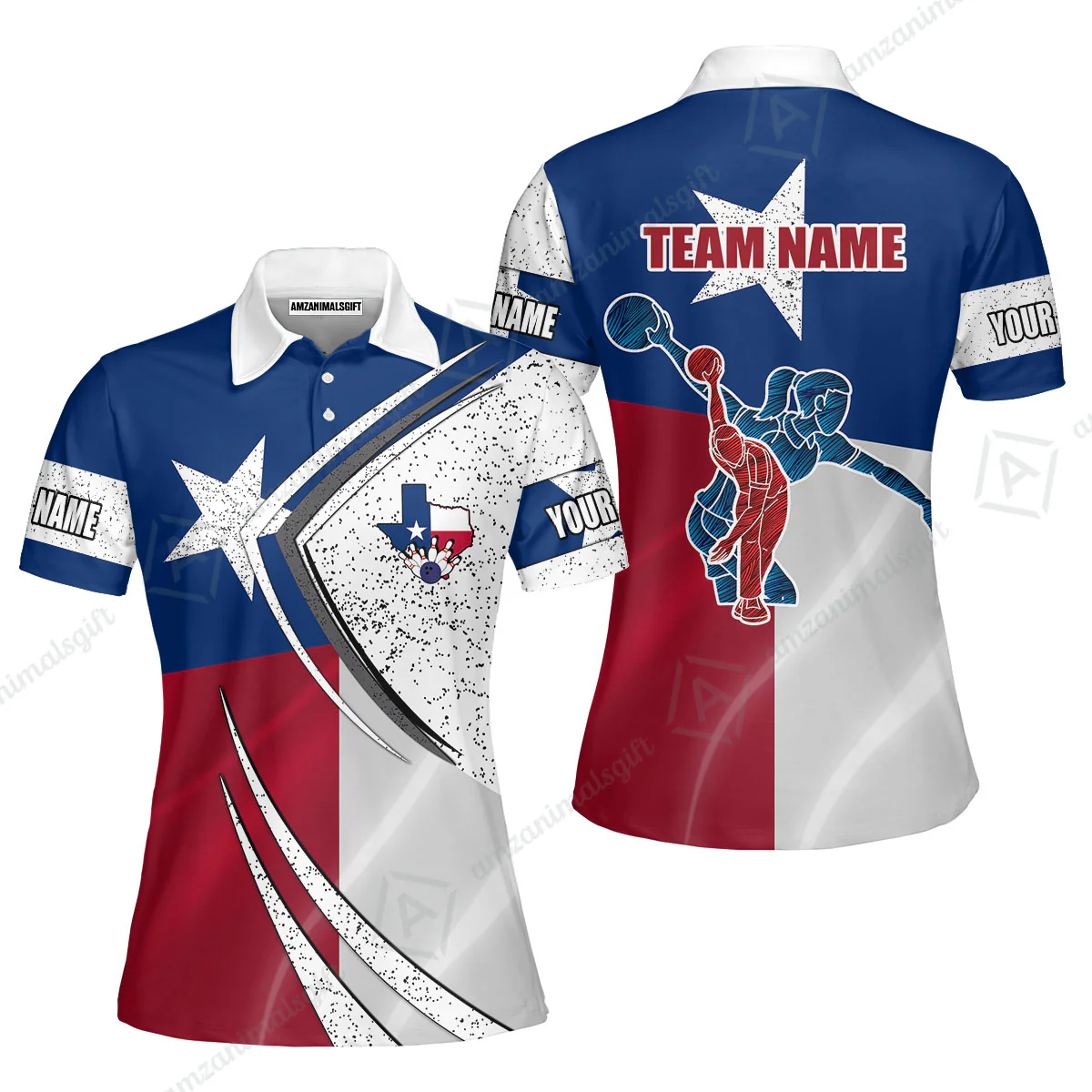 Customized Bowling Unisex Polo, Bowling And Pins Texas Style Customized Name And Team Name Polo Jerseys Shirts - Image 5