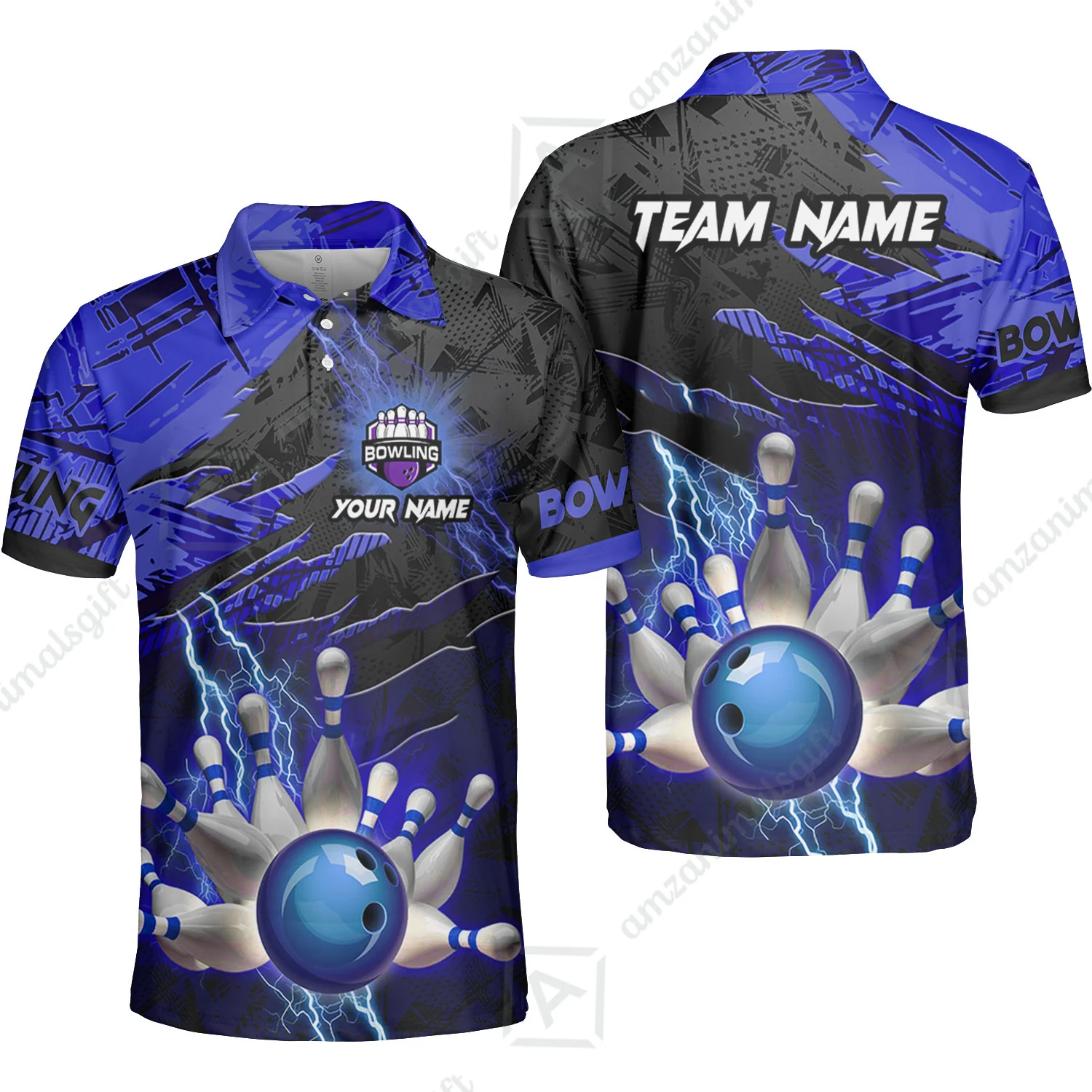 Customized Bowling Unisex Polo Shirt, Bowling And Pins Thunder Break Multicolor Option Customized Name And Team Name Zipper Polo Jerseys Shirts - Image 6