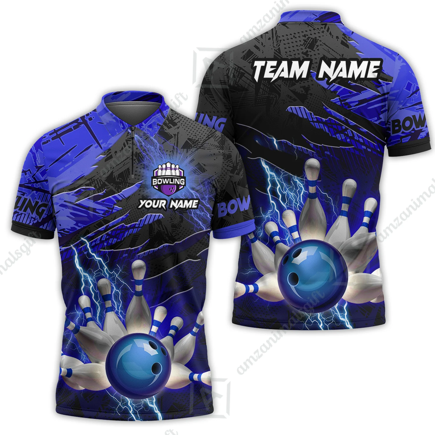Customized Bowling Unisex Polo Shirt, Bowling And Pins Thunder Break Multicolor Option Customized Name And Team Name Zipper Polo Jerseys Shirts - Image 8