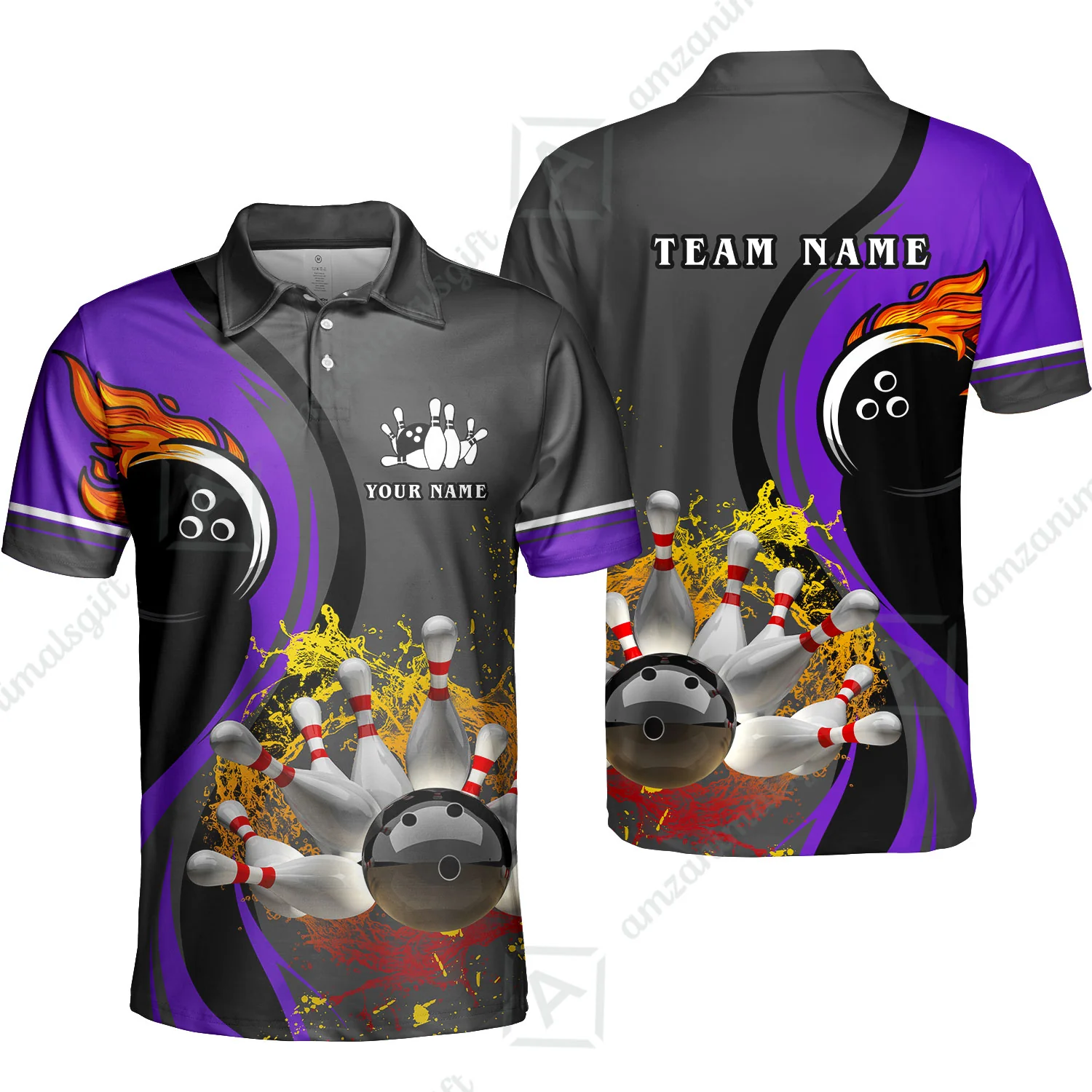Customized Bowling Unisex Polo Shirt, Bowling And Pins Water Flow Multicolor Option Customized Name And Team Name For Bowling Team Polo Jerseys Shirts - Image 10