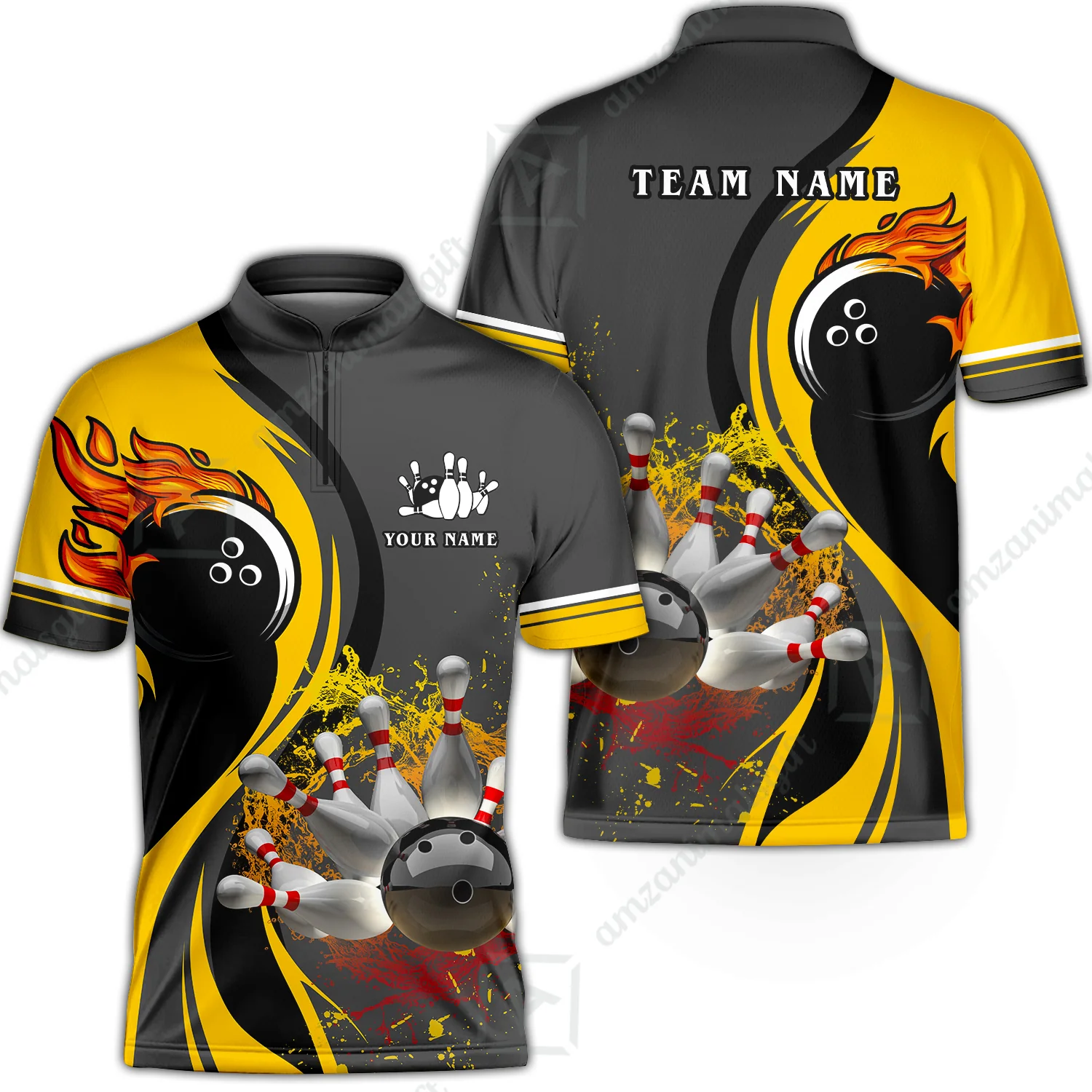 Customized Bowling Unisex Polo Shirt, Bowling And Pins Water Flow Multicolor Option Customized Name And Team Name For Bowling Team Polo Jerseys Shirts - Image 11