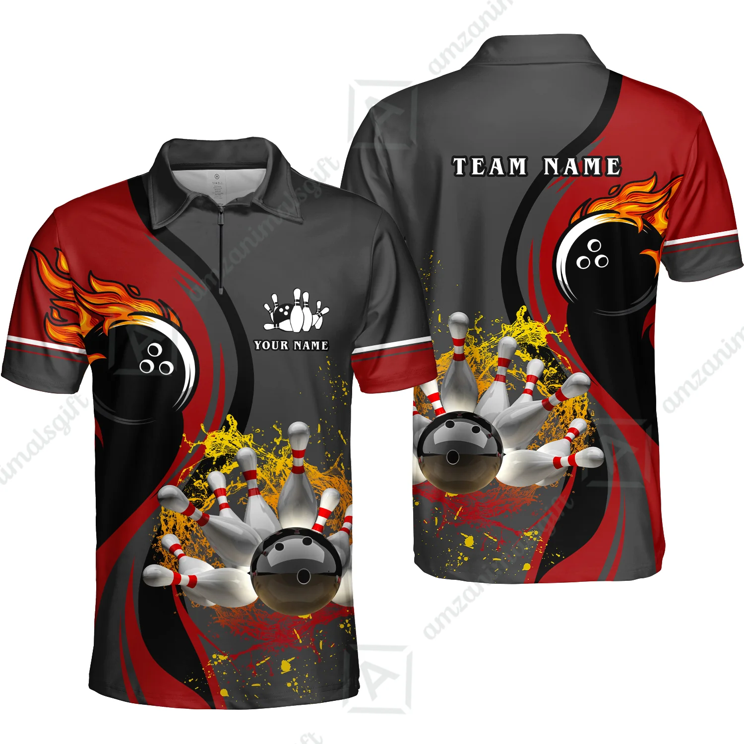 Customized Bowling Unisex Polo Shirt, Bowling And Pins Water Flow Multicolor Option Customized Name And Team Name For Bowling Team Polo Jerseys Shirts - Image 12