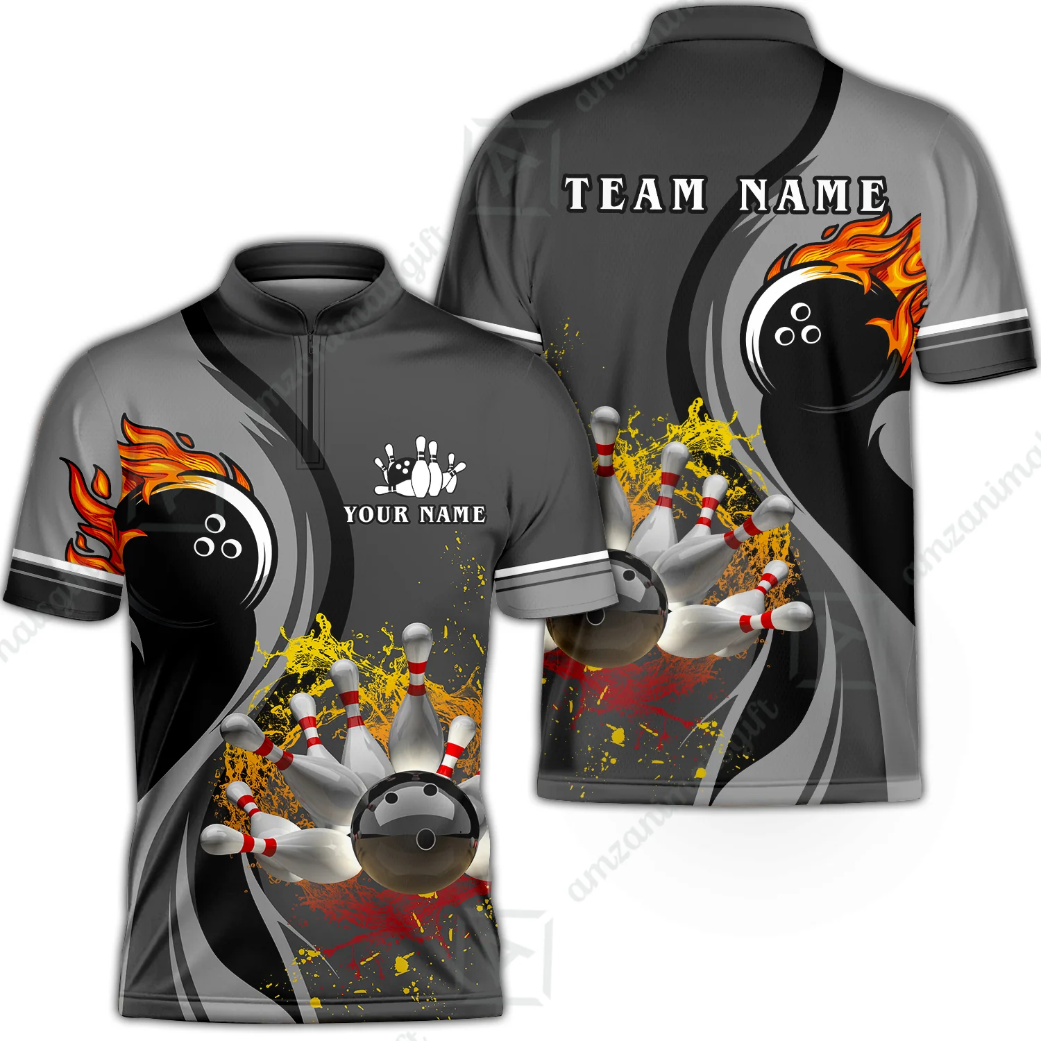 Customized Bowling Unisex Polo Shirt, Bowling And Pins Water Flow Multicolor Option Customized Name And Team Name For Bowling Team Polo Jerseys Shirts - Image 13