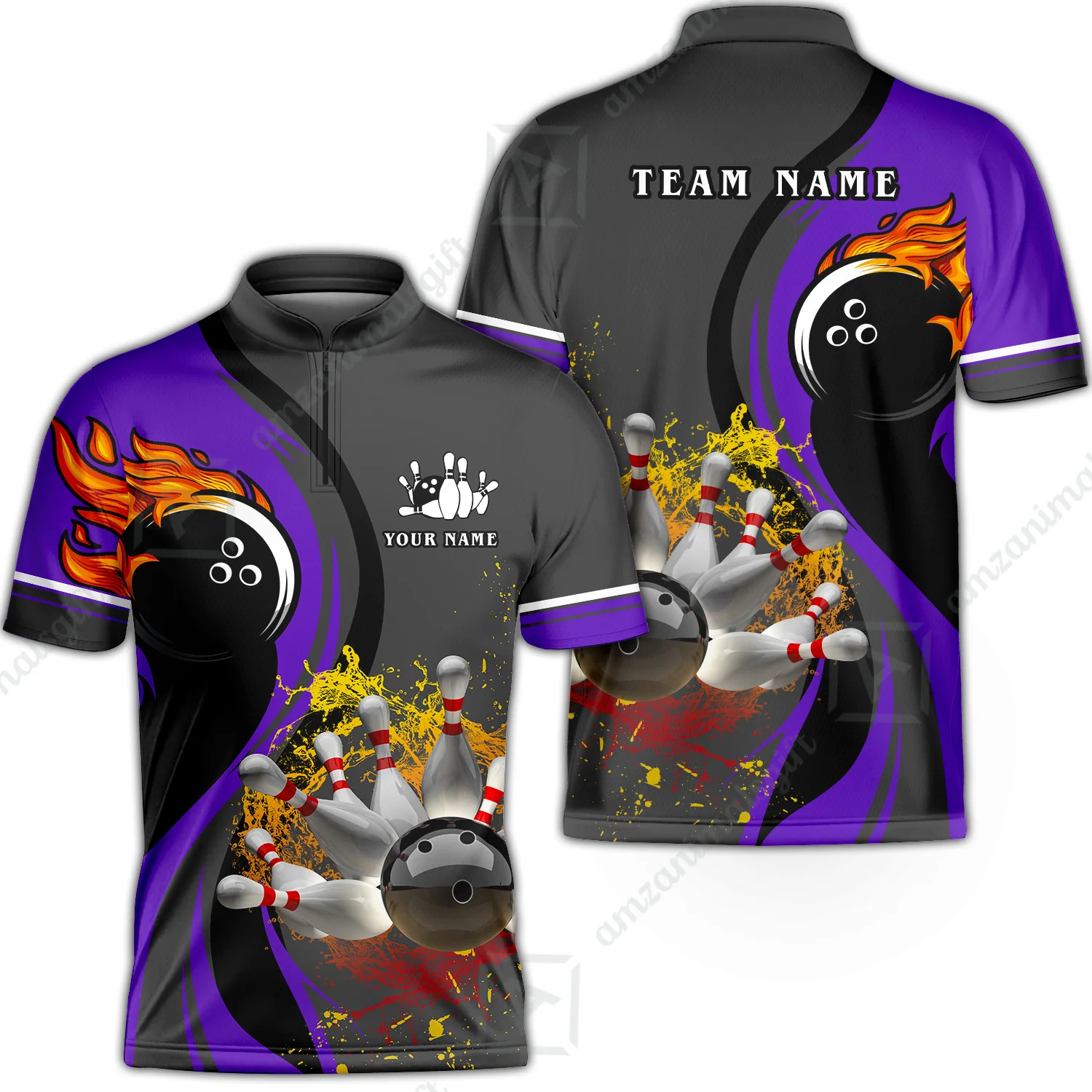 Customized Bowling Unisex Polo Shirt, Bowling And Pins Water Flow Multicolor Option Customized Name And Team Name For Bowling Team Polo Jerseys Shirts - Image 14
