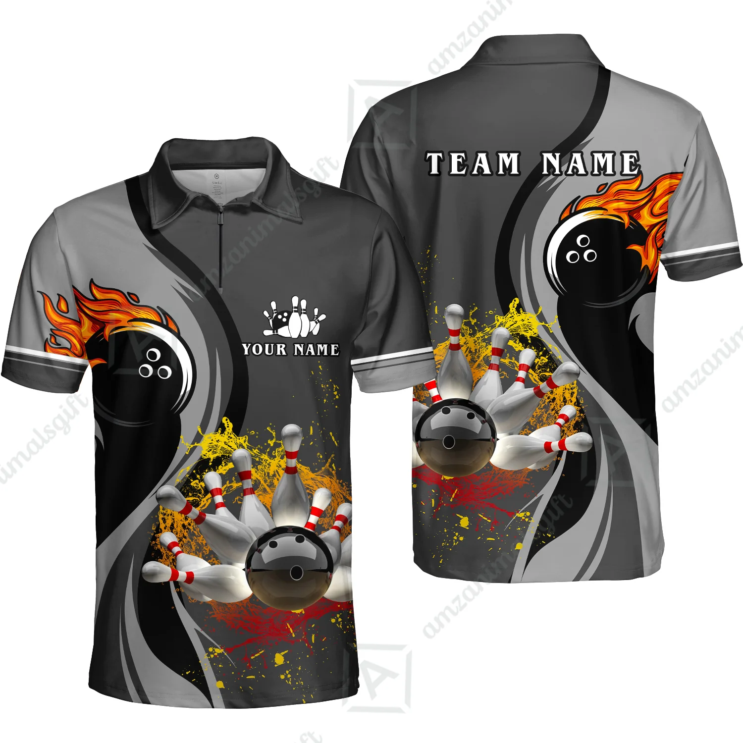 Customized Bowling Unisex Polo Shirt, Bowling And Pins Water Flow Multicolor Option Customized Name And Team Name For Bowling Team Polo Jerseys Shirts - Image 15