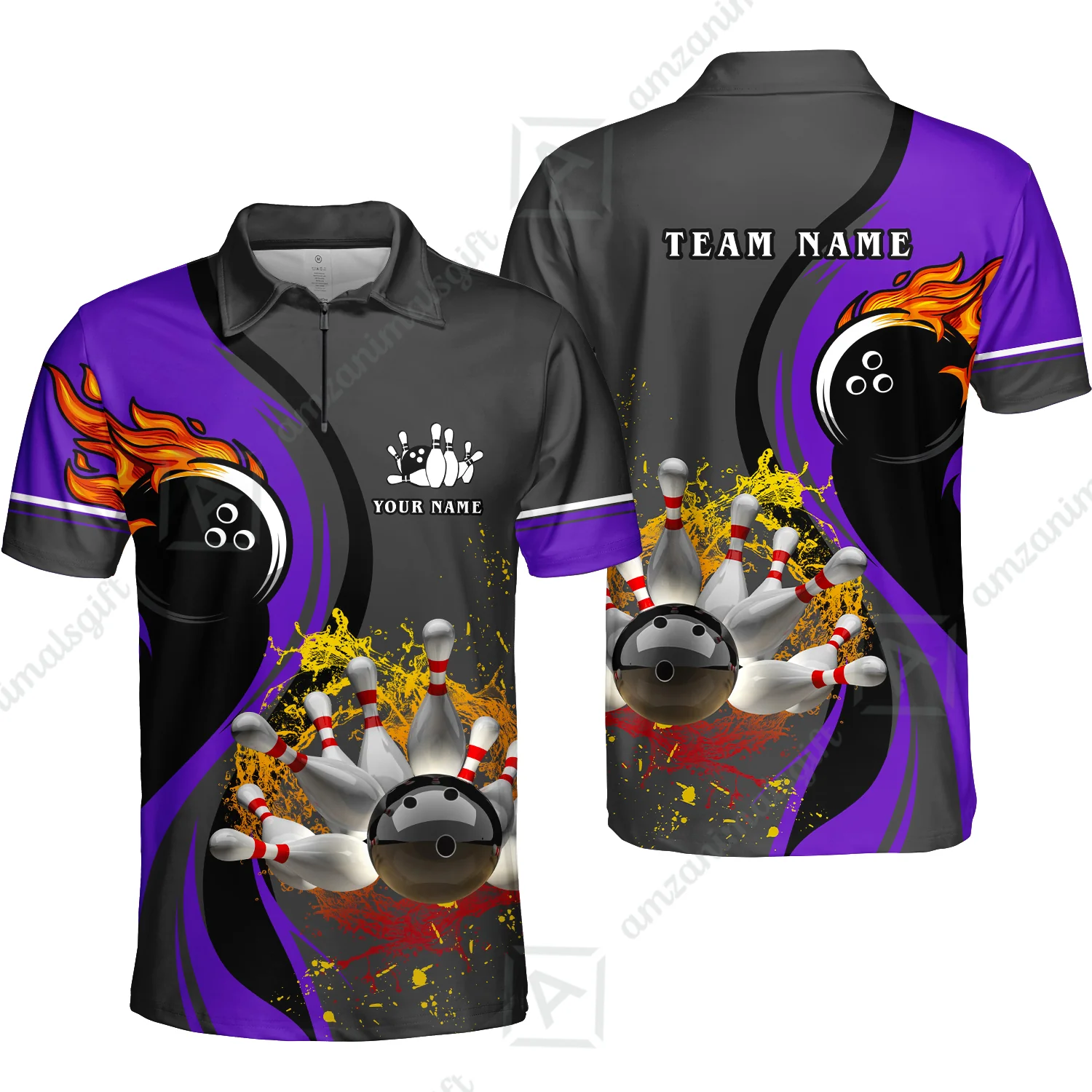 Customized Bowling Unisex Polo Shirt, Bowling And Pins Water Flow Multicolor Option Customized Name And Team Name For Bowling Team Polo Jerseys Shirts - Image 16