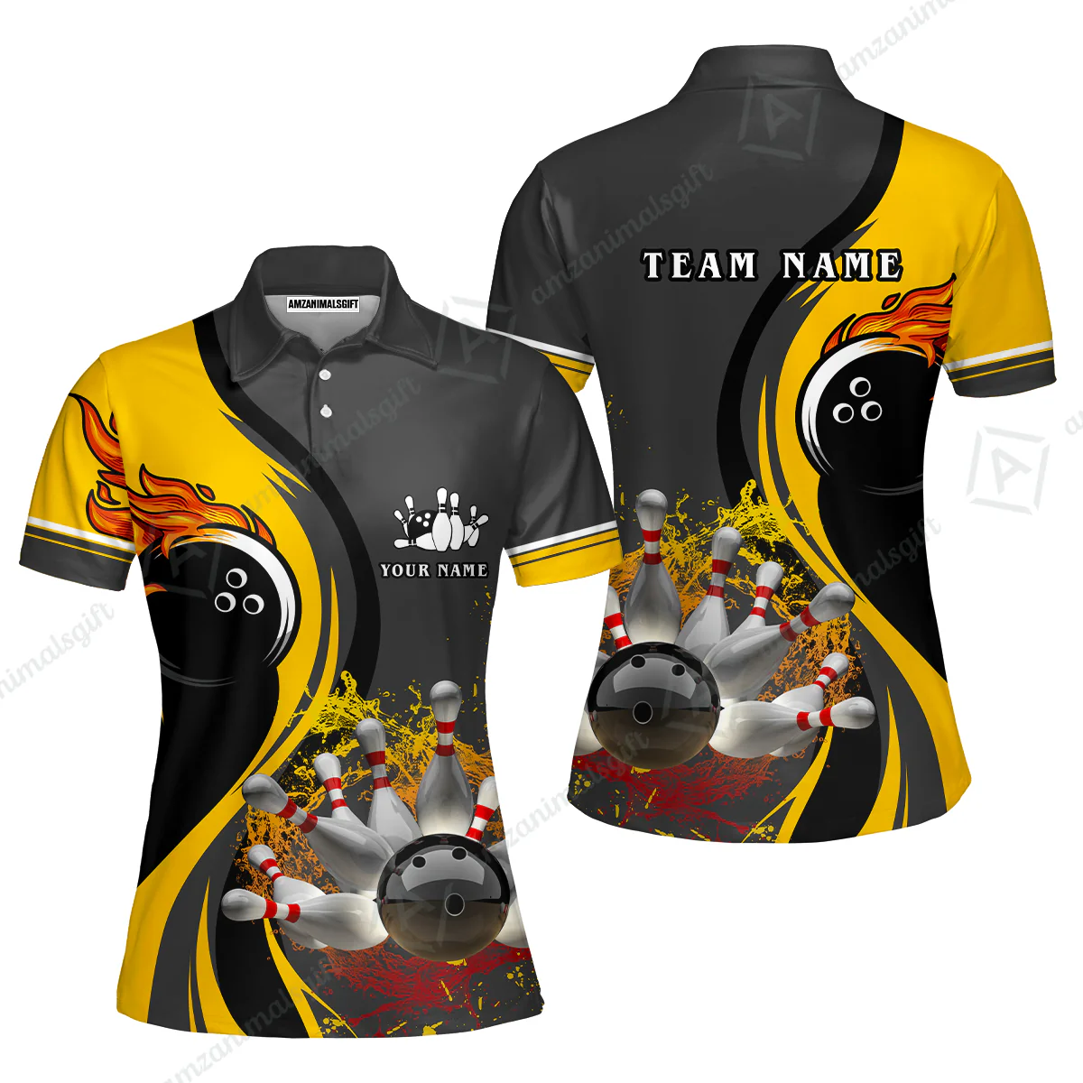 Customized Bowling Unisex Polo Shirt, Bowling And Pins Water Flow Multicolor Option Customized Name And Team Name For Bowling Team Polo Jerseys Shirts - Image 17