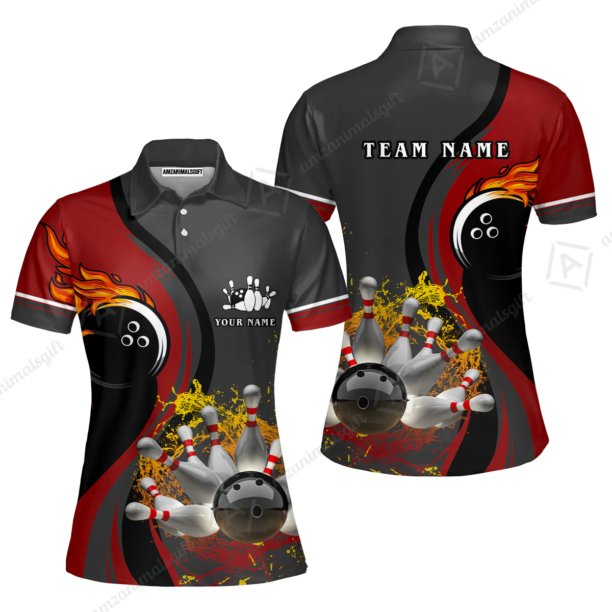 Customized Bowling Unisex Polo Shirt, Bowling And Pins Water Flow Multicolor Option Customized Name And Team Name For Bowling Team Polo Jerseys Shirts - Image 18