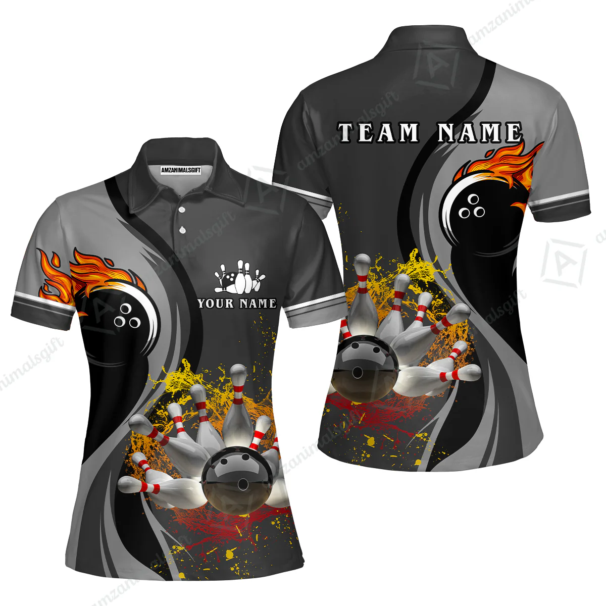 Customized Bowling Unisex Polo Shirt, Bowling And Pins Water Flow Multicolor Option Customized Name And Team Name For Bowling Team Polo Jerseys Shirts - Image 19