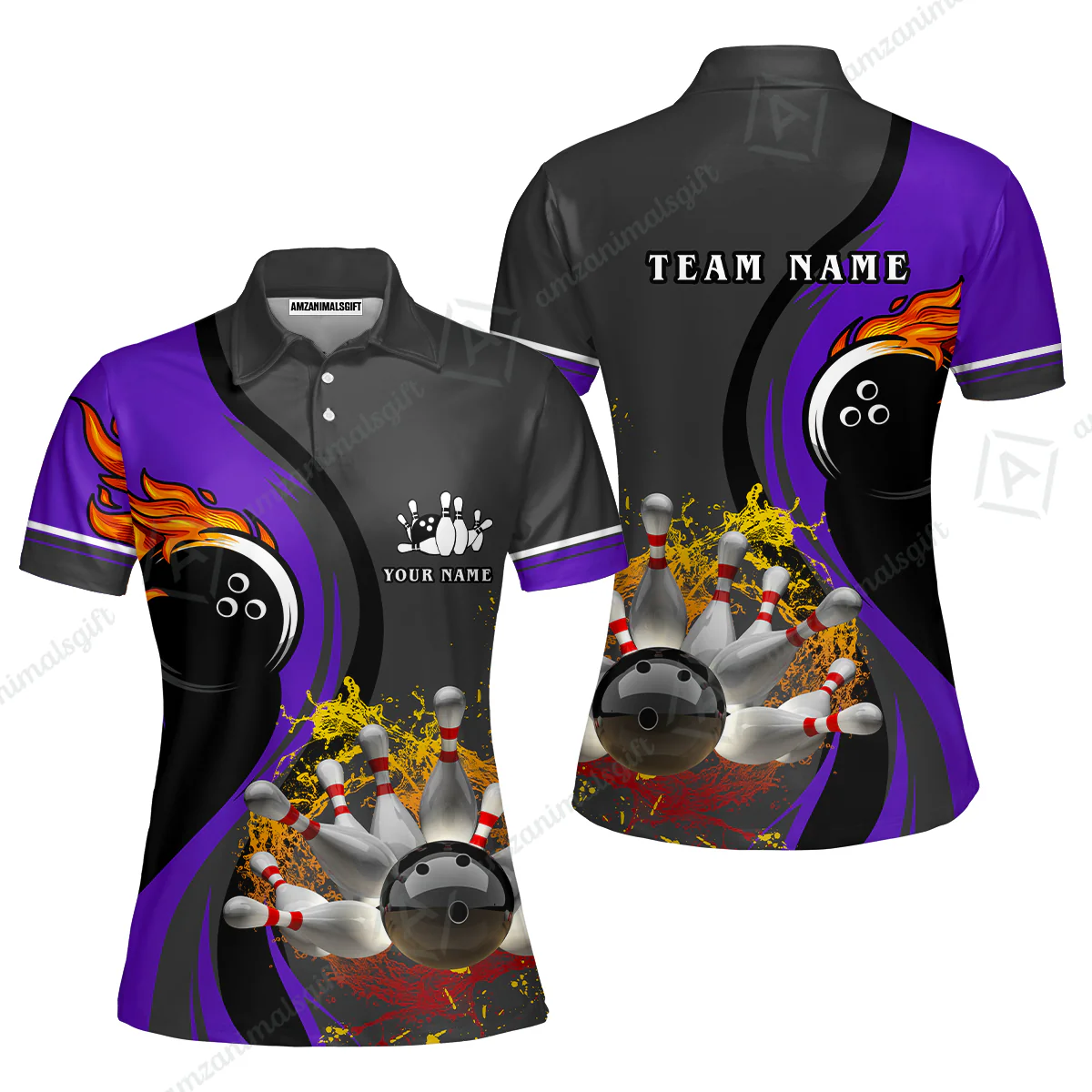 Customized Bowling Unisex Polo Shirt, Bowling And Pins Water Flow Multicolor Option Customized Name And Team Name For Bowling Team Polo Jerseys Shirts - Image 20
