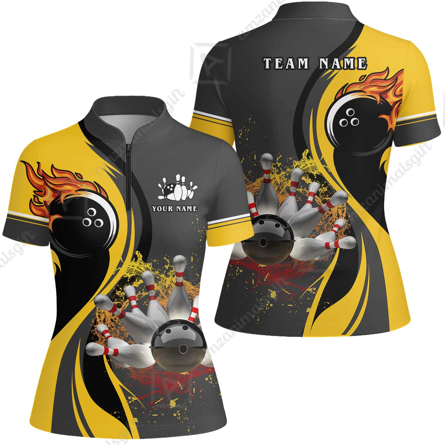 Customized Bowling Unisex Polo Shirt, Bowling And Pins Water Flow Multicolor Option Customized Name And Team Name For Bowling Team Polo Jerseys Shirts - Image 21