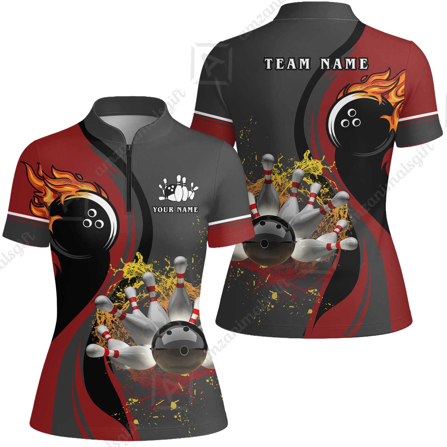 Customized Bowling Unisex Polo Shirt, Bowling And Pins Water Flow Multicolor Option Customized Name And Team Name For Bowling Team Polo Jerseys Shirts - Image 22