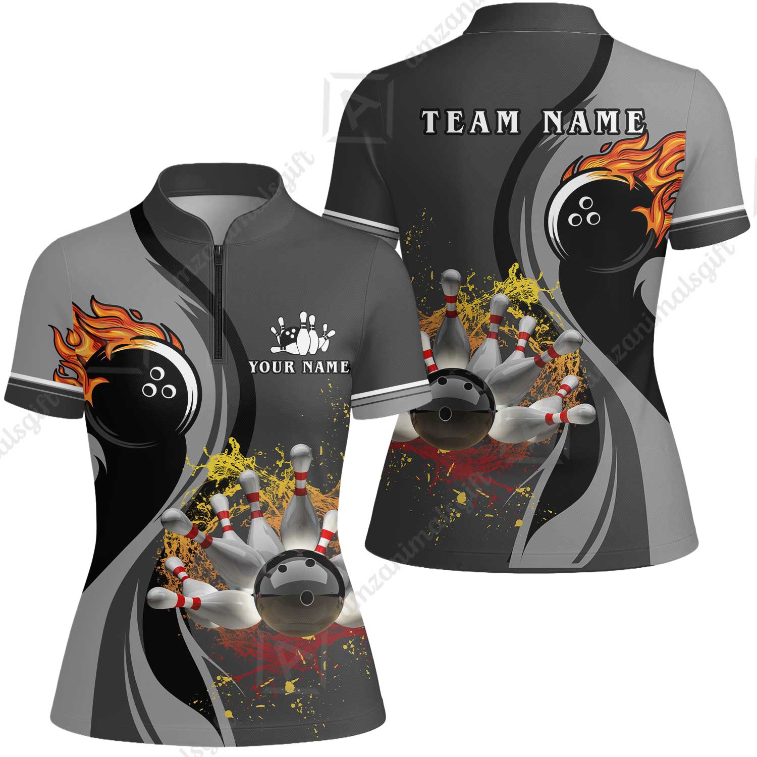 Customized Bowling Unisex Polo Shirt, Bowling And Pins Water Flow Multicolor Option Customized Name And Team Name For Bowling Team Polo Jerseys Shirts - Image 23