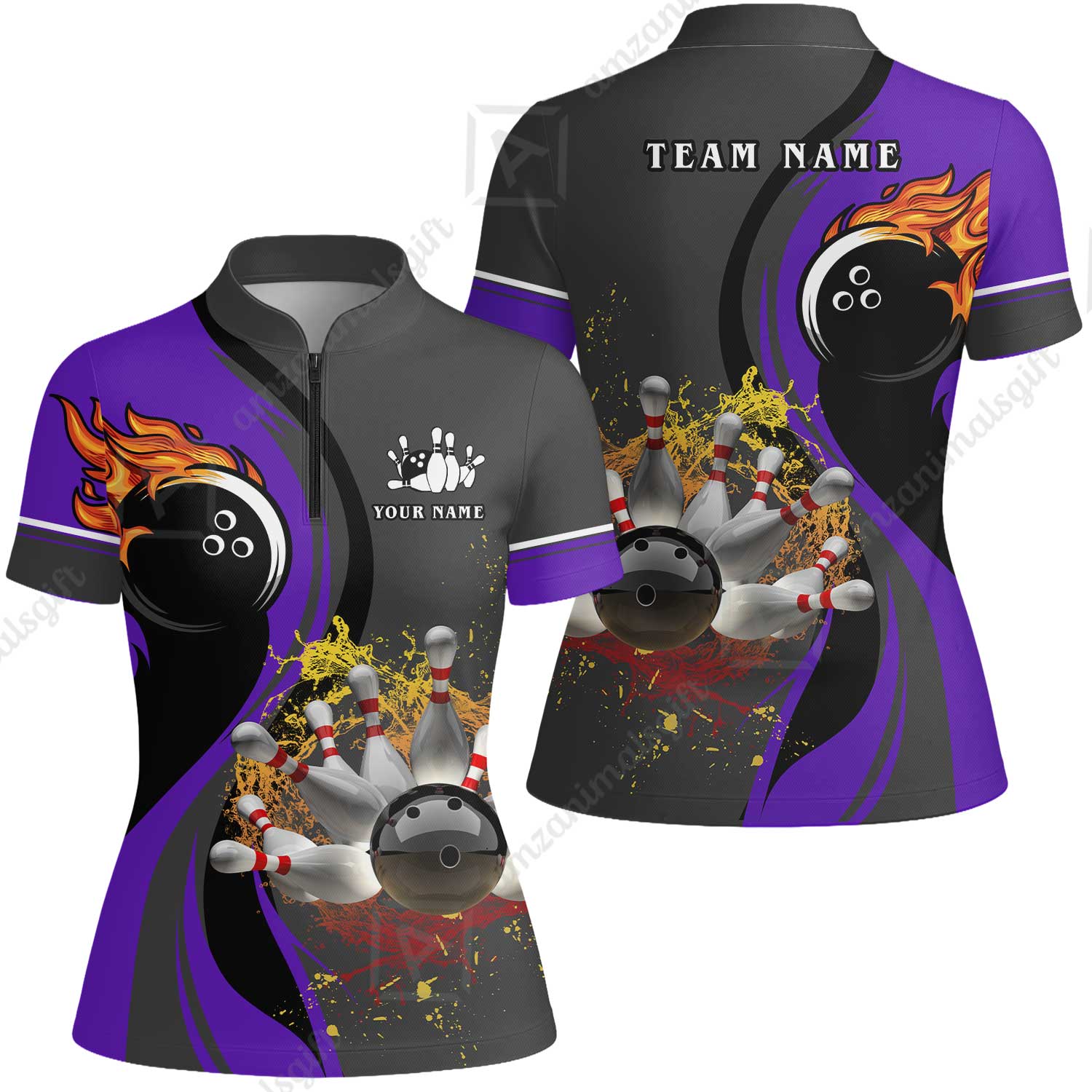 Customized Bowling Unisex Polo Shirt, Bowling And Pins Water Flow Multicolor Option Customized Name And Team Name For Bowling Team Polo Jerseys Shirts - Image 24