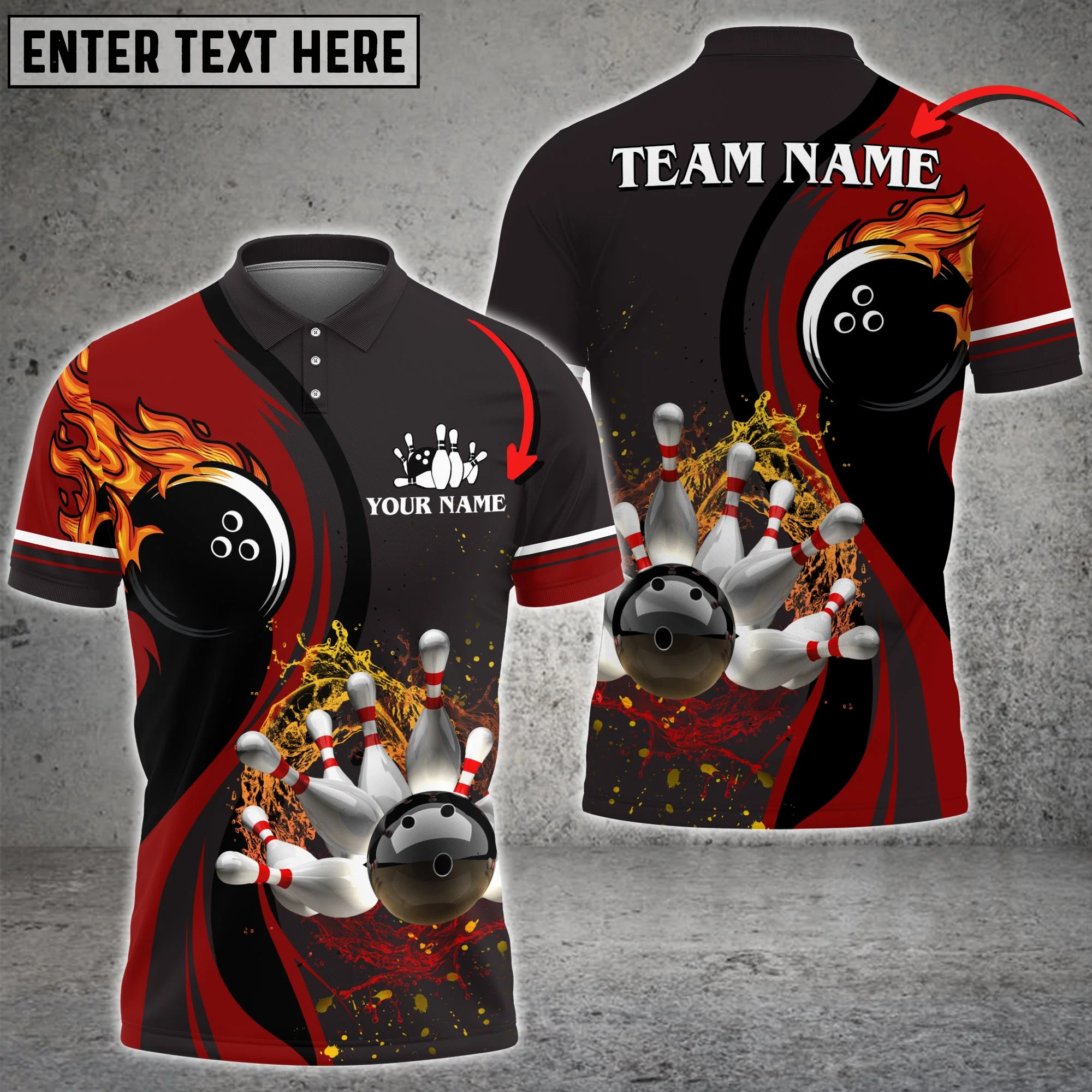 Customized Bowling Unisex Polo Shirt, Bowling And Pins Water Flow Multicolor Option Customized Name And Team Name For Bowling Team Polo Jerseys Shirts - Image 3