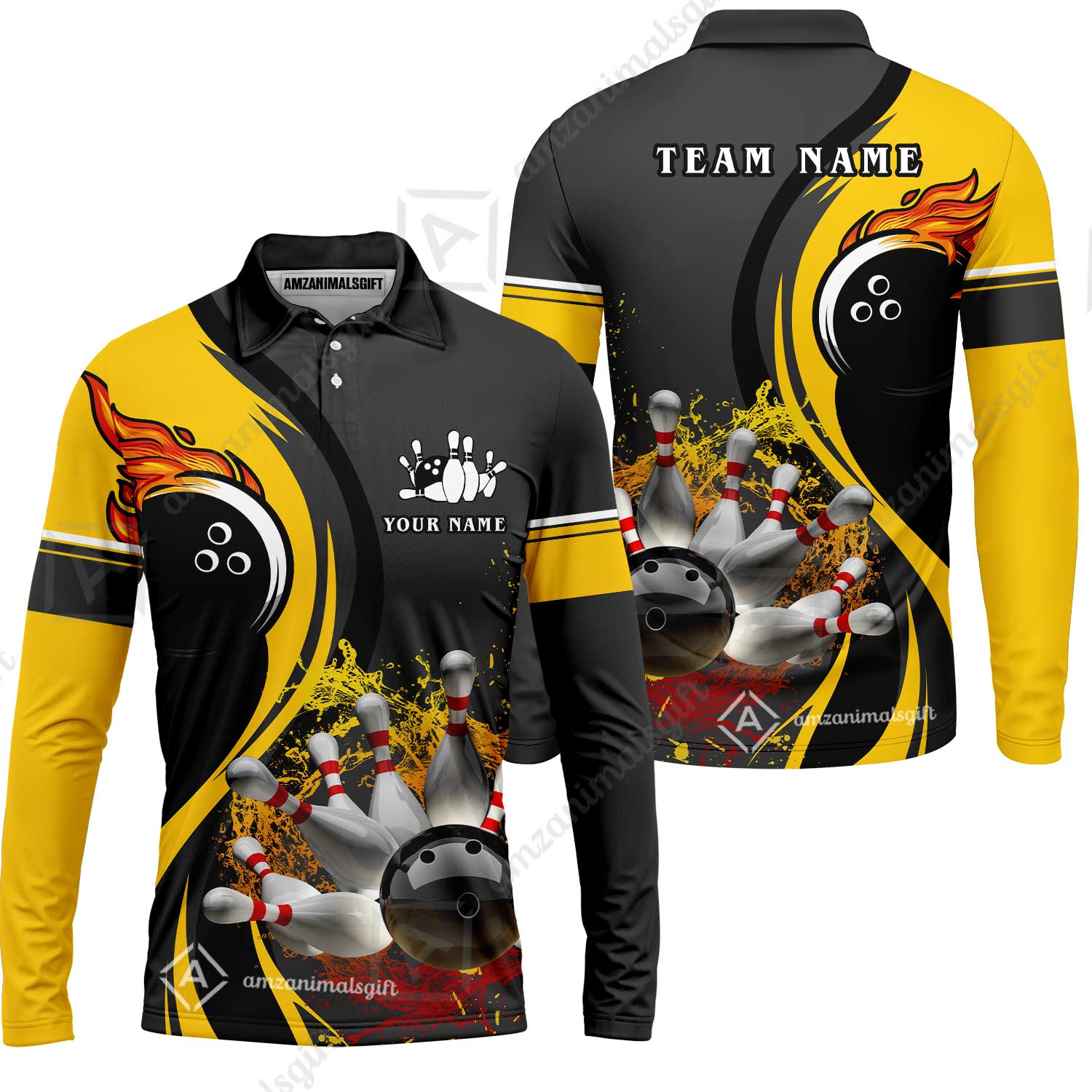 Customized Bowling Unisex Polo Shirt, Bowling And Pins Water Flow Multicolor Option Customized Name And Team Name For Bowling Team Polo Jerseys Shirts - Image 33