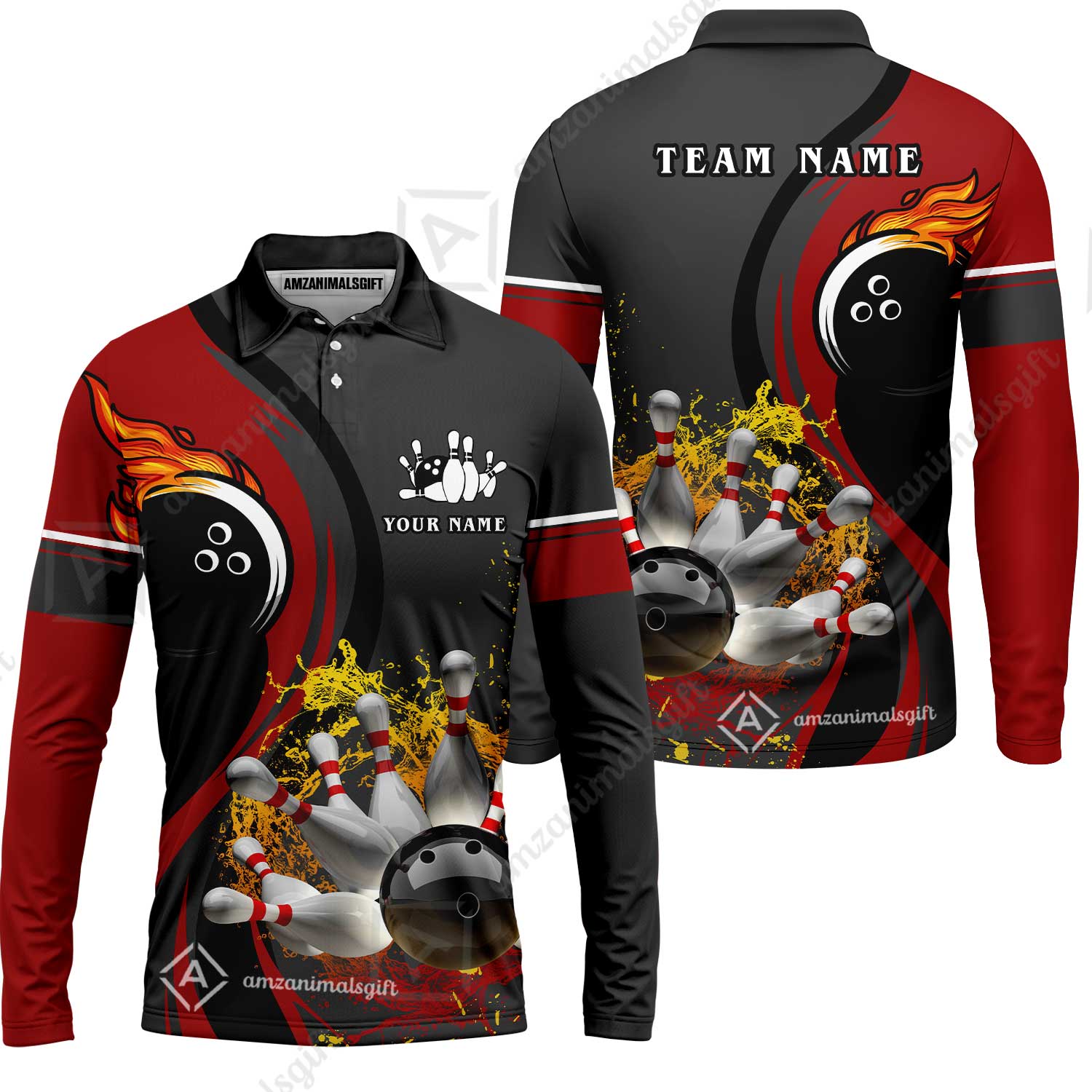 Customized Bowling Unisex Polo Shirt, Bowling And Pins Water Flow Multicolor Option Customized Name And Team Name For Bowling Team Polo Jerseys Shirts - Image 34