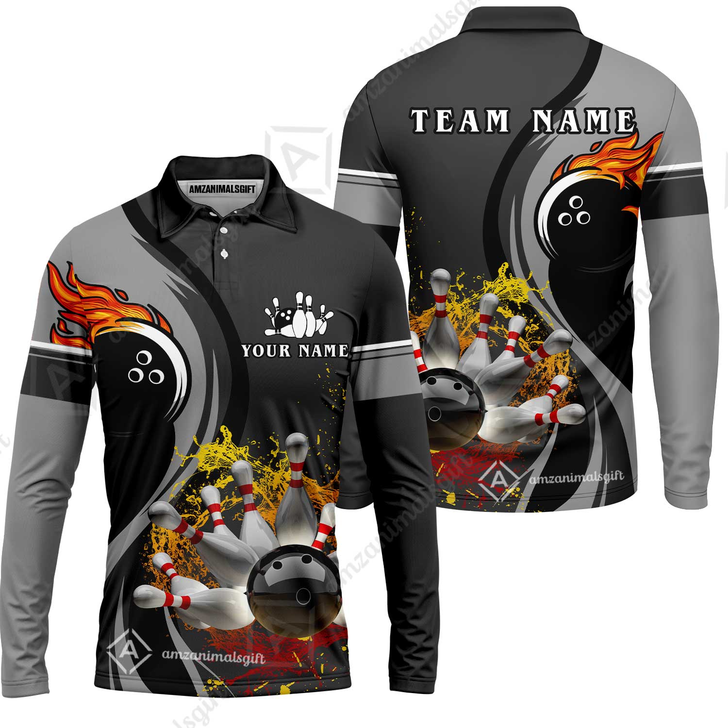 Customized Bowling Unisex Polo Shirt, Bowling And Pins Water Flow Multicolor Option Customized Name And Team Name For Bowling Team Polo Jerseys Shirts - Image 35