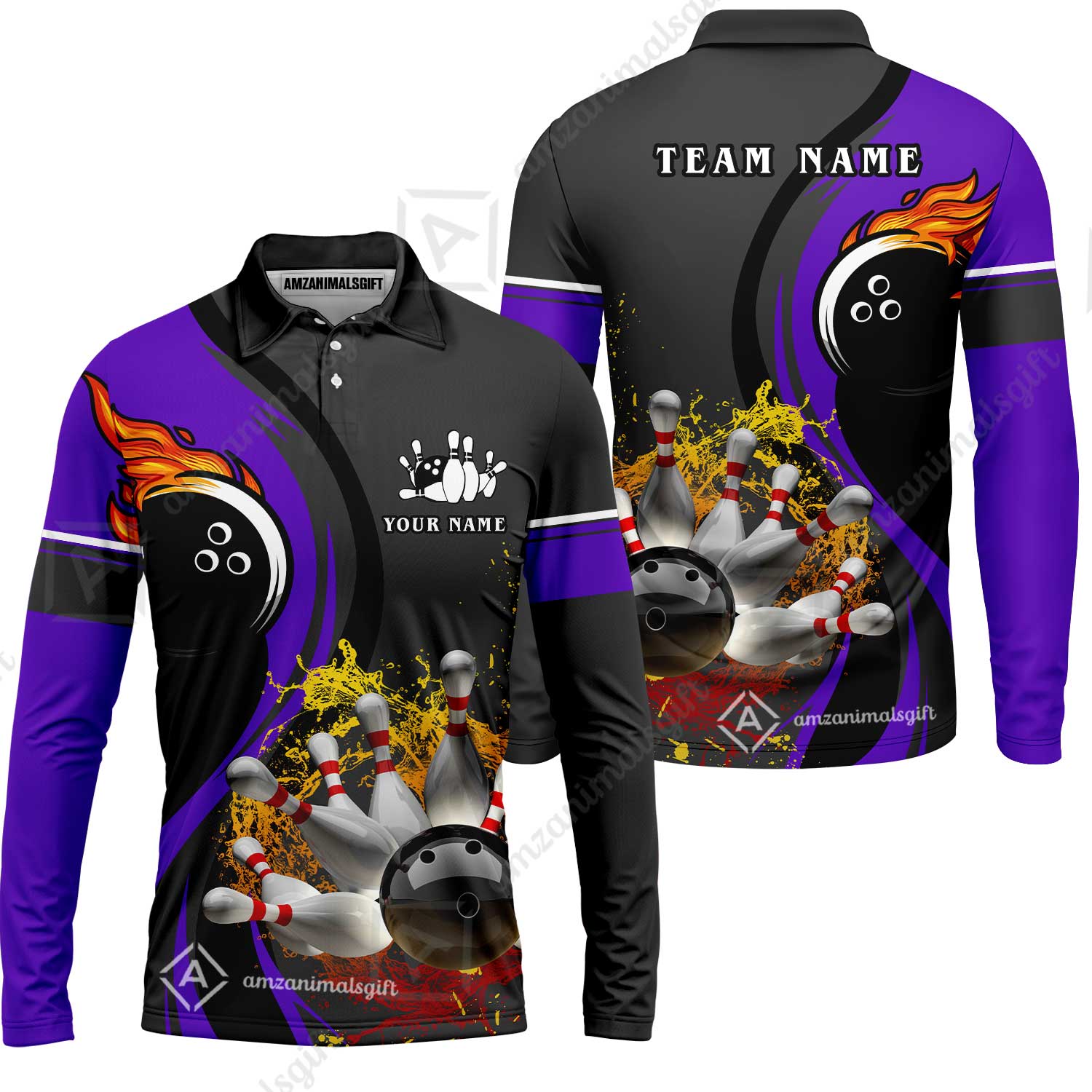Customized Bowling Unisex Polo Shirt, Bowling And Pins Water Flow Multicolor Option Customized Name And Team Name For Bowling Team Polo Jerseys Shirts - Image 36