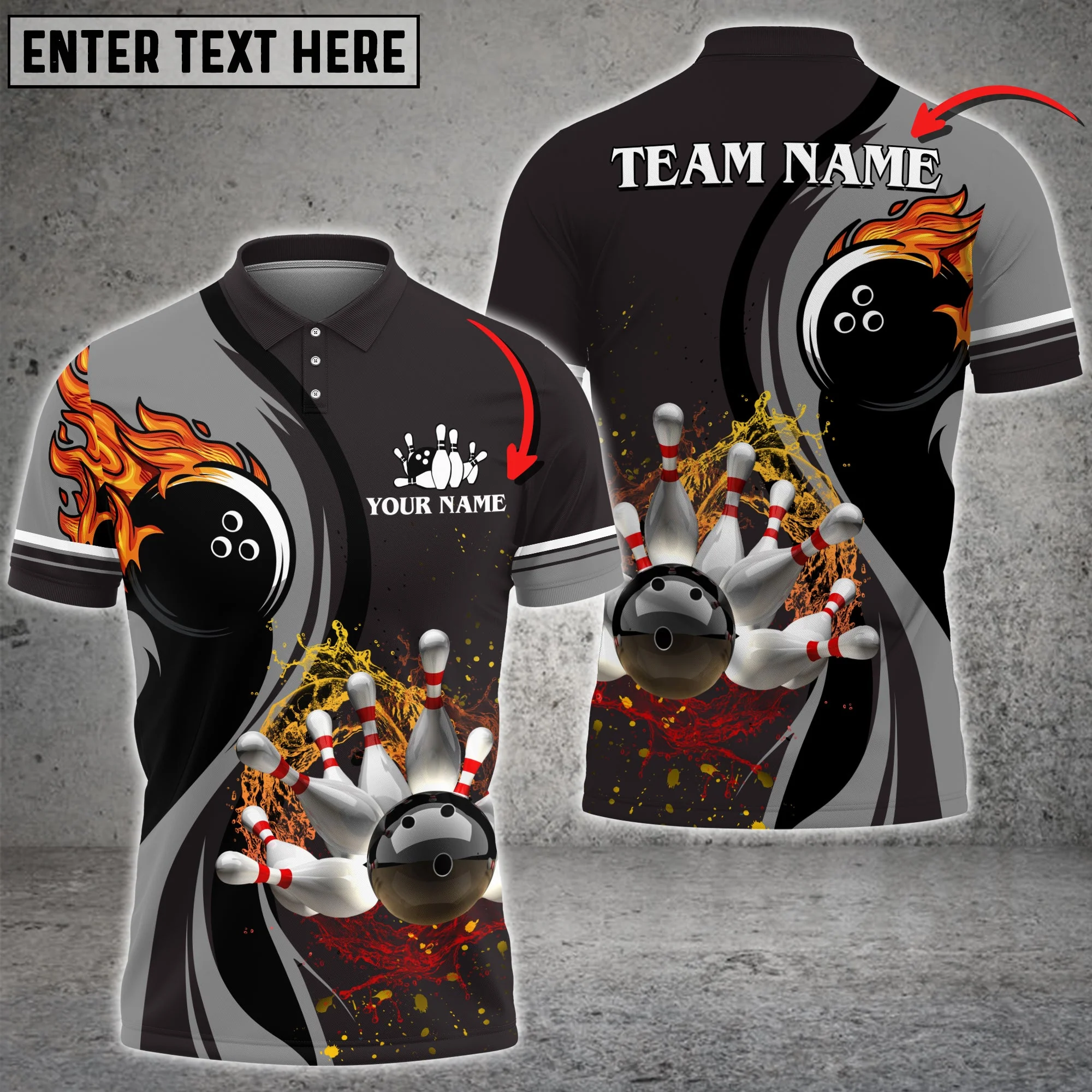 Customized Bowling Unisex Polo Shirt, Bowling And Pins Water Flow Multicolor Option Customized Name And Team Name For Bowling Team Polo Jerseys Shirts - Image 4