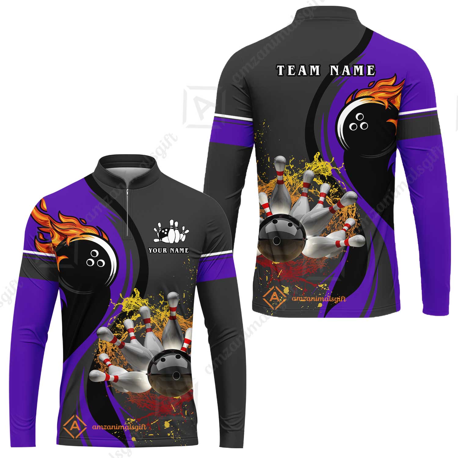 Customized Bowling Unisex Polo Shirt, Bowling And Pins Water Flow Multicolor Option Customized Name And Team Name For Bowling Team Polo Jerseys Shirts - Image 40