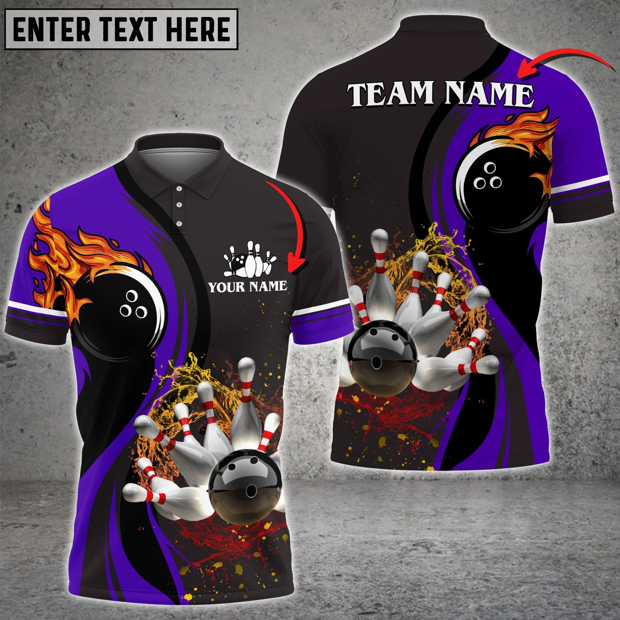 Customized Bowling Unisex Polo Shirt, Bowling And Pins Water Flow Multicolor Option Customized Name And Team Name For Bowling Team Polo Jerseys Shirts - Image 5