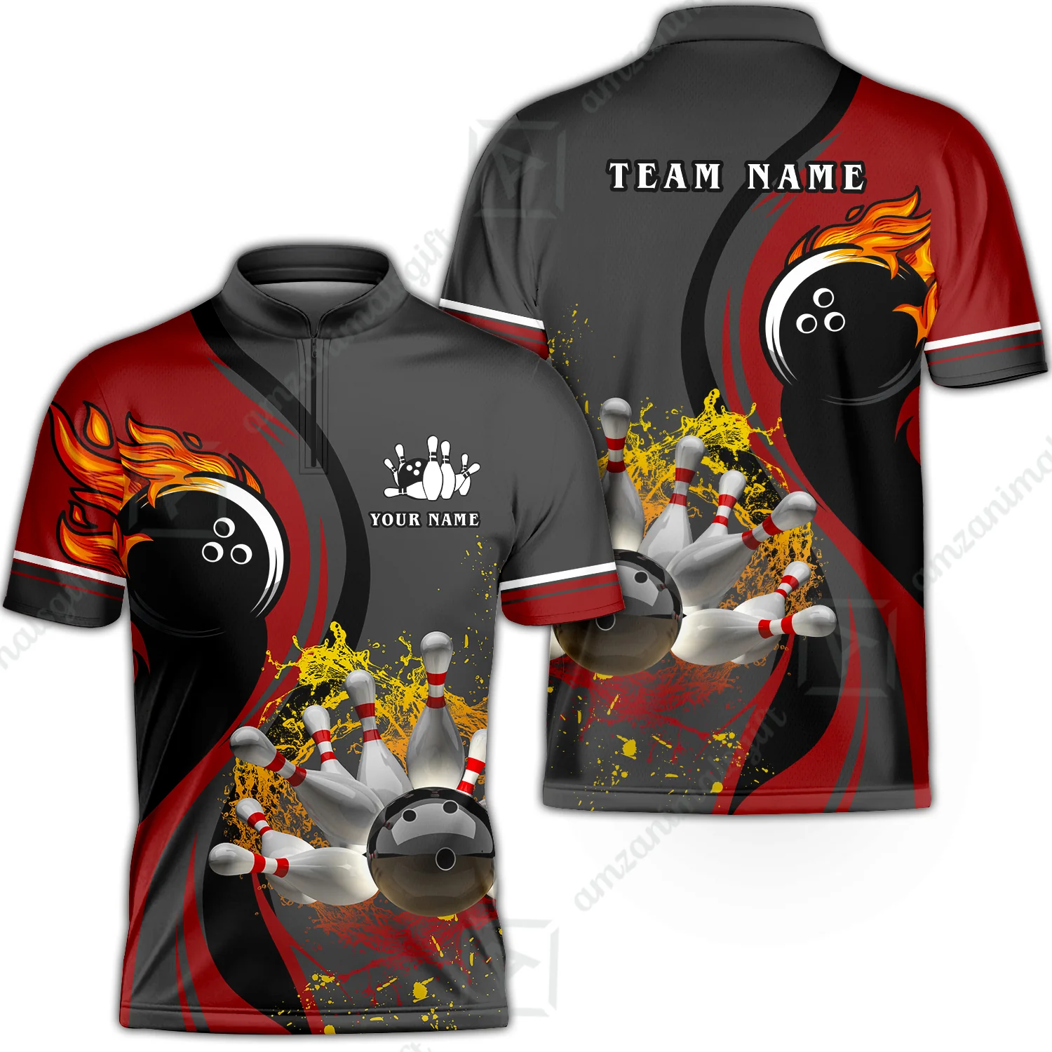 Customized Bowling Unisex Polo Shirt, Bowling And Pins Water Flow Multicolor Option Customized Name And Team Name For Bowling Team Polo Jerseys Shirts - Image 53