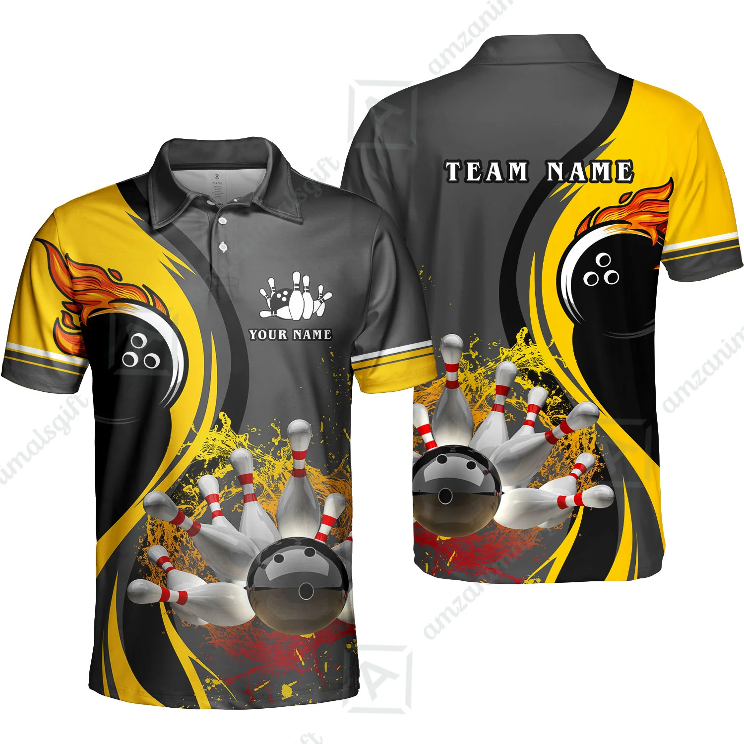 Customized Bowling Unisex Polo Shirt, Bowling And Pins Water Flow Multicolor Option Customized Name And Team Name For Bowling Team Polo Jerseys Shirts - Image 7