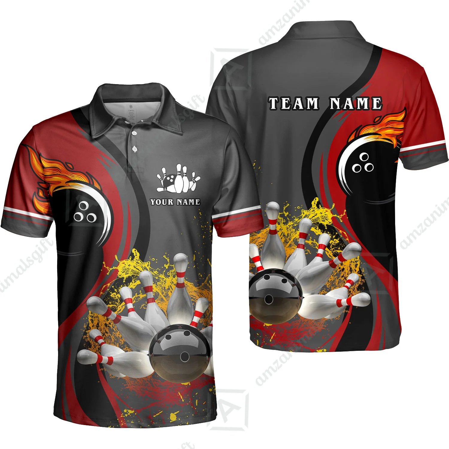 Customized Bowling Unisex Polo Shirt, Bowling And Pins Water Flow Multicolor Option Customized Name And Team Name For Bowling Team Polo Jerseys Shirts - Image 8