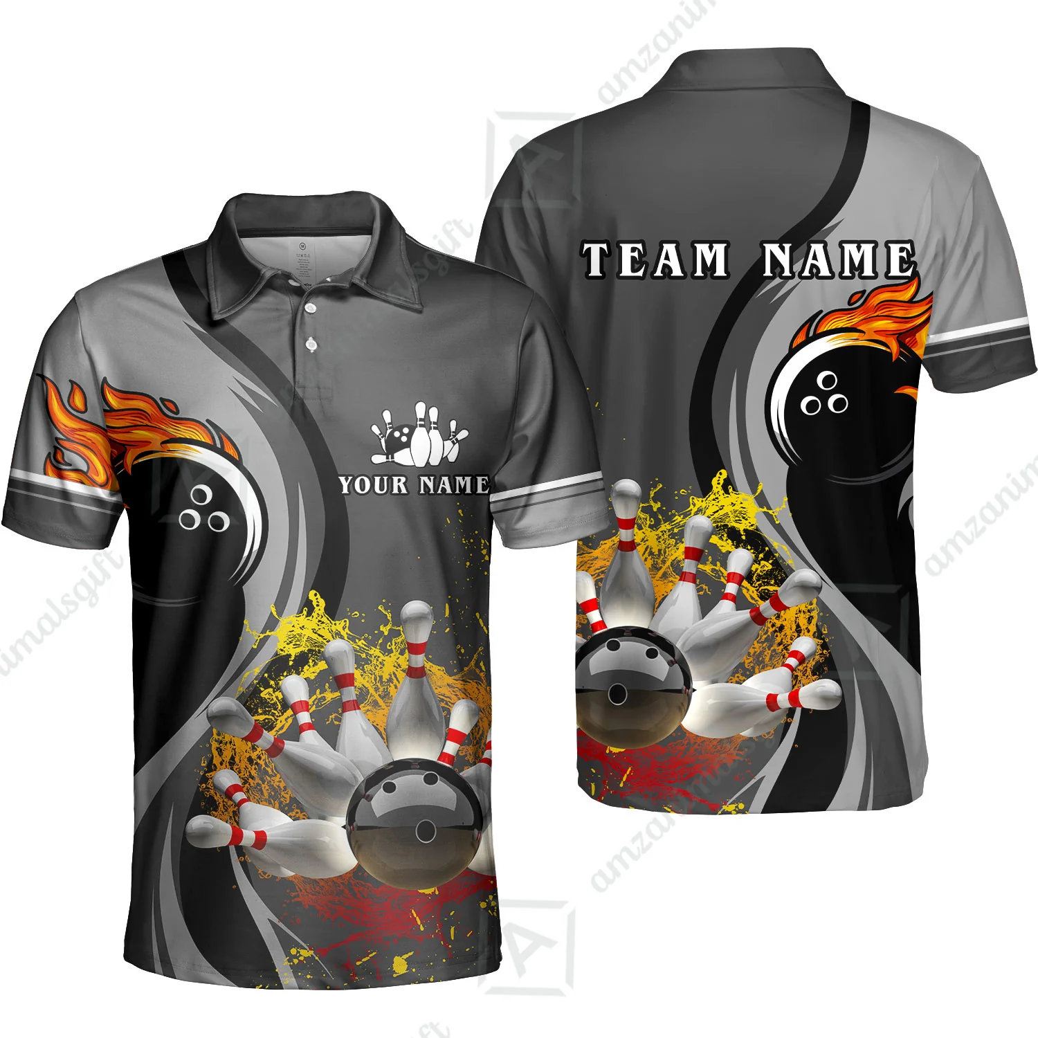 Customized Bowling Unisex Polo Shirt, Bowling And Pins Water Flow Multicolor Option Customized Name And Team Name For Bowling Team Polo Jerseys Shirts - Image 9