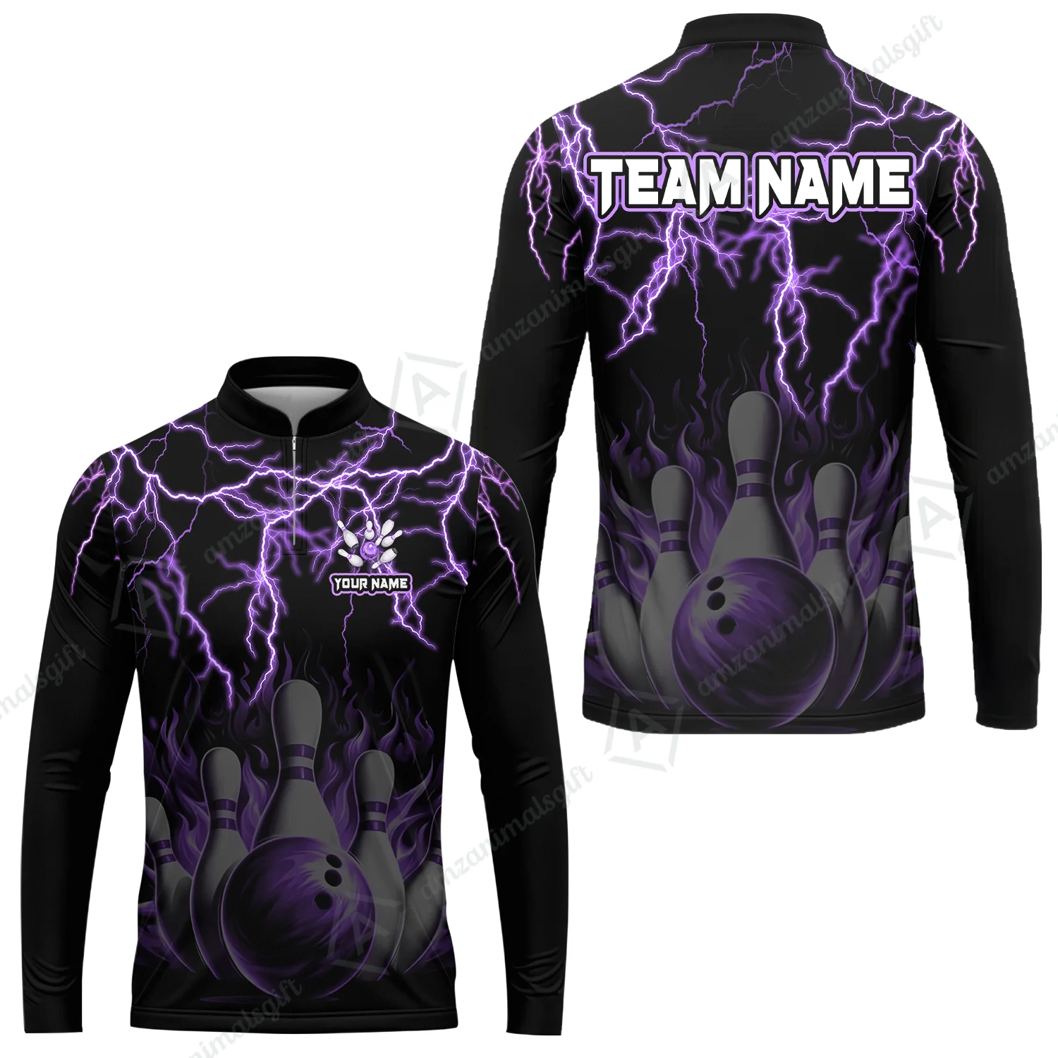 Customized Bowling Polo, Bowling & Pins Flame Thunder Pattern Multicolor Option Customized Name, Team Name Polo Shirt For Bowling Team - Image 32