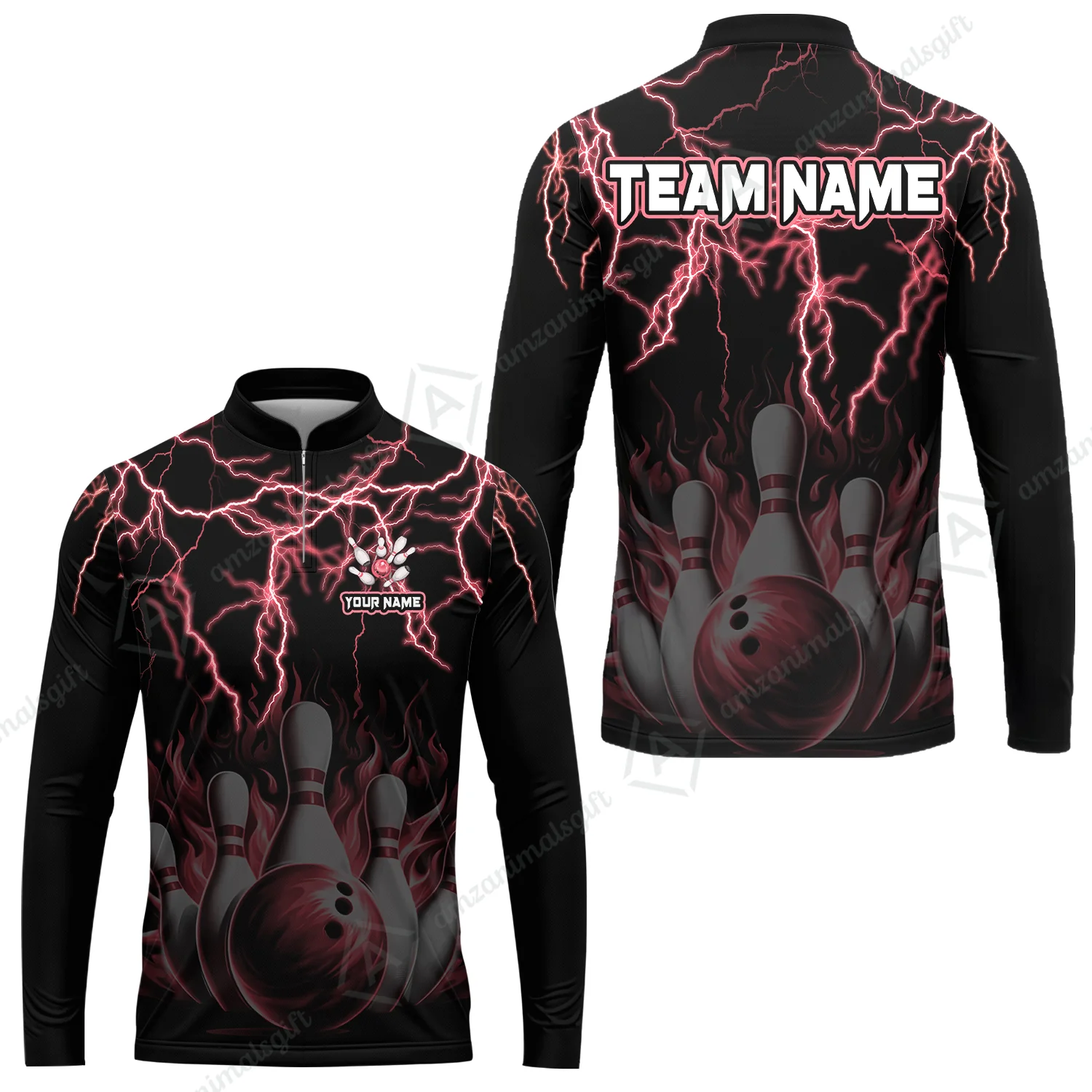 Customized Bowling Polo, Bowling & Pins Flame Thunder Pattern Multicolor Option Customized Name, Team Name Polo Shirt For Bowling Team - Image 33