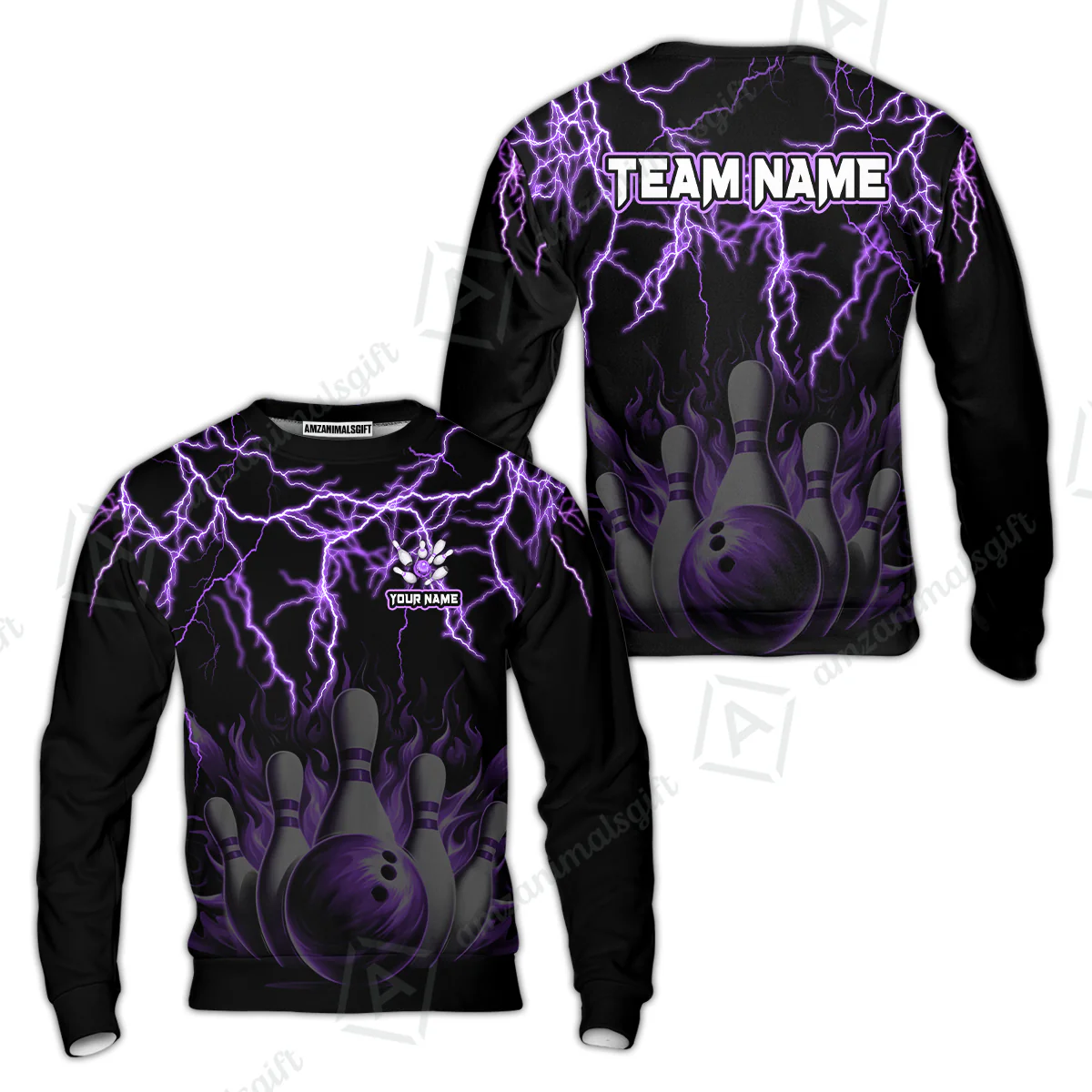 Customized Bowling Polo, Bowling & Pins Flame Thunder Pattern Multicolor Option Customized Name, Team Name Polo Shirt For Bowling Team - Image 36