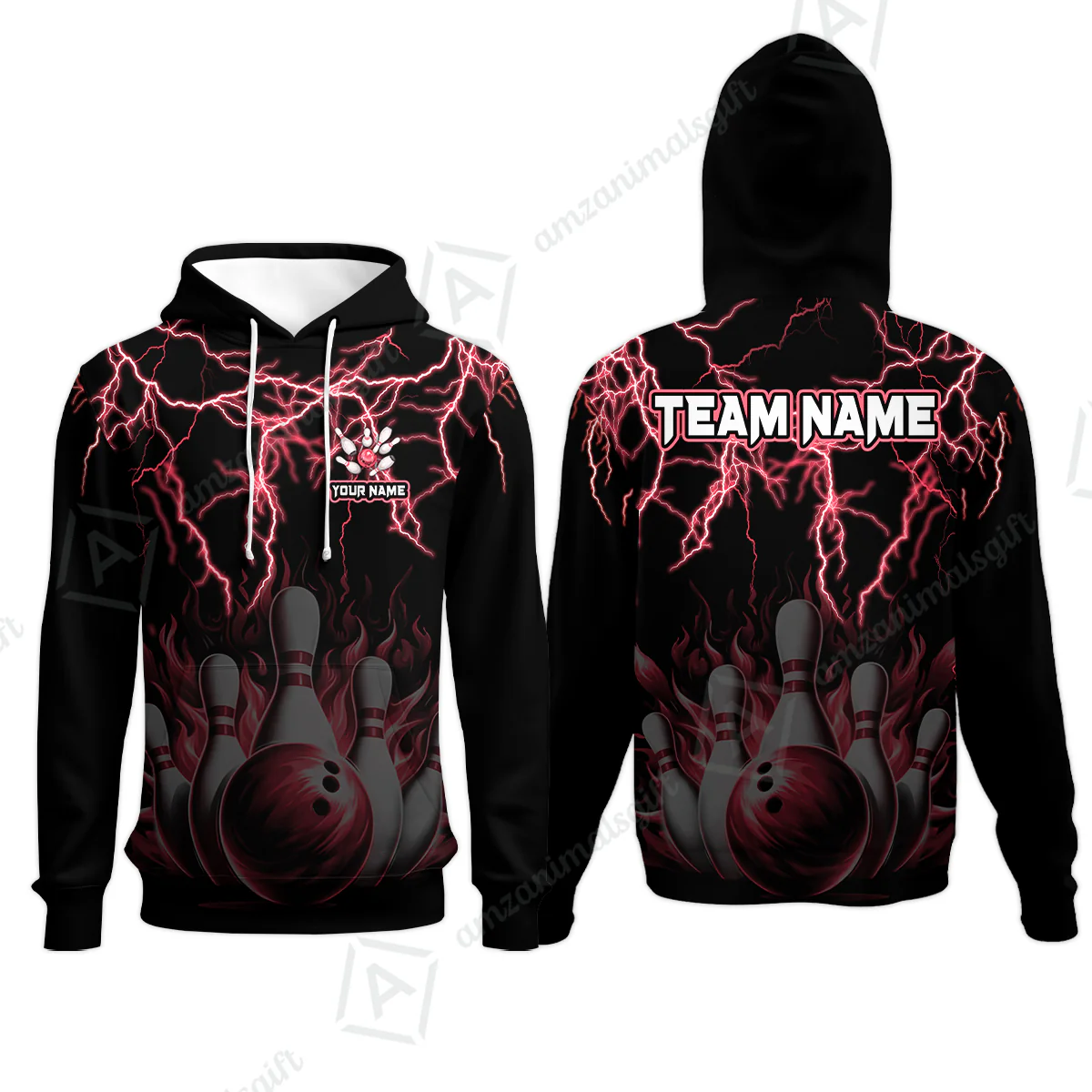 Customized Bowling Polo, Bowling & Pins Flame Thunder Pattern Multicolor Option Customized Name, Team Name Polo Shirt For Bowling Team - Image 41