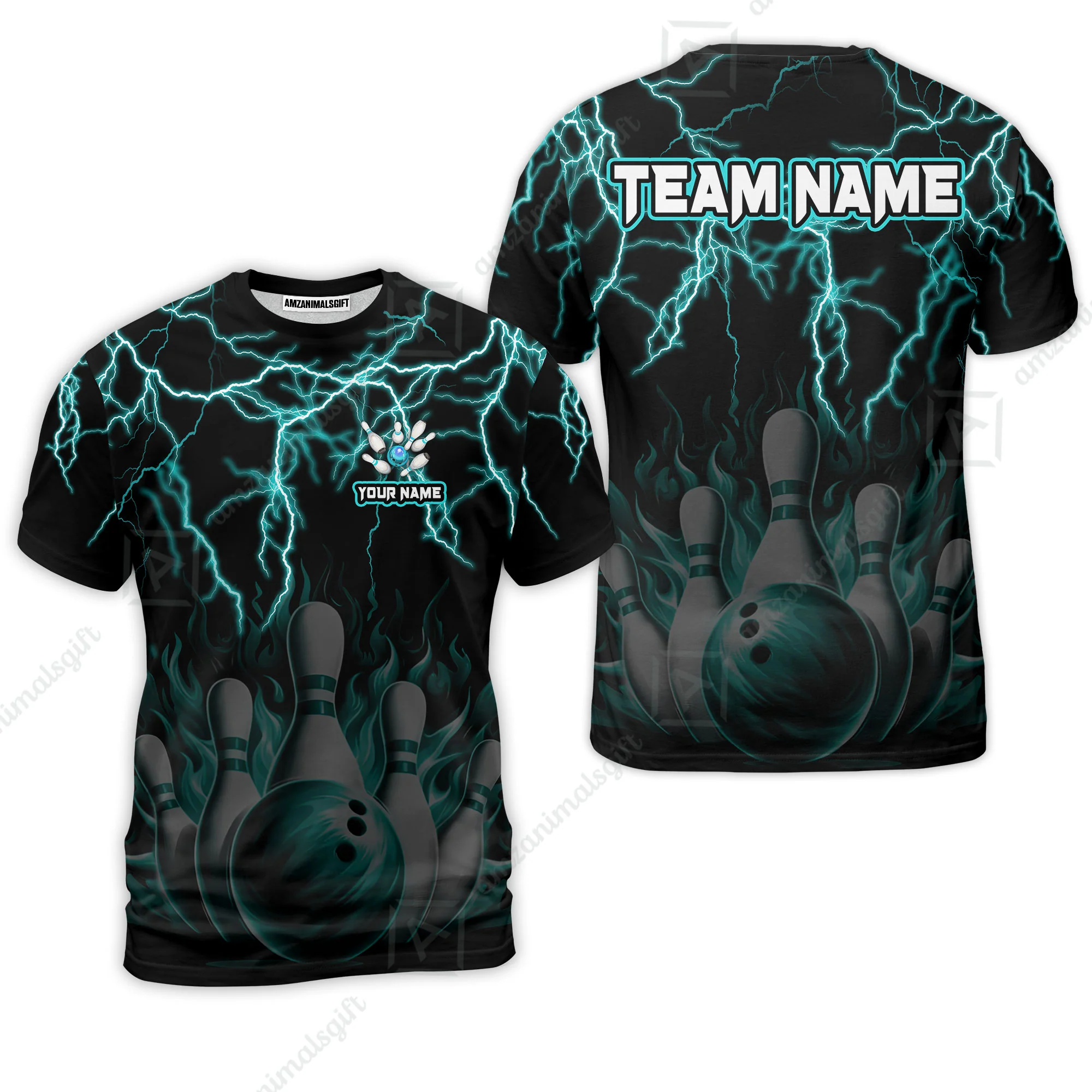 Customized Bowling Polo, Bowling & Pins Flame Thunder Pattern Multicolor Option Customized Name, Team Name Polo Shirt For Bowling Team - Image 5