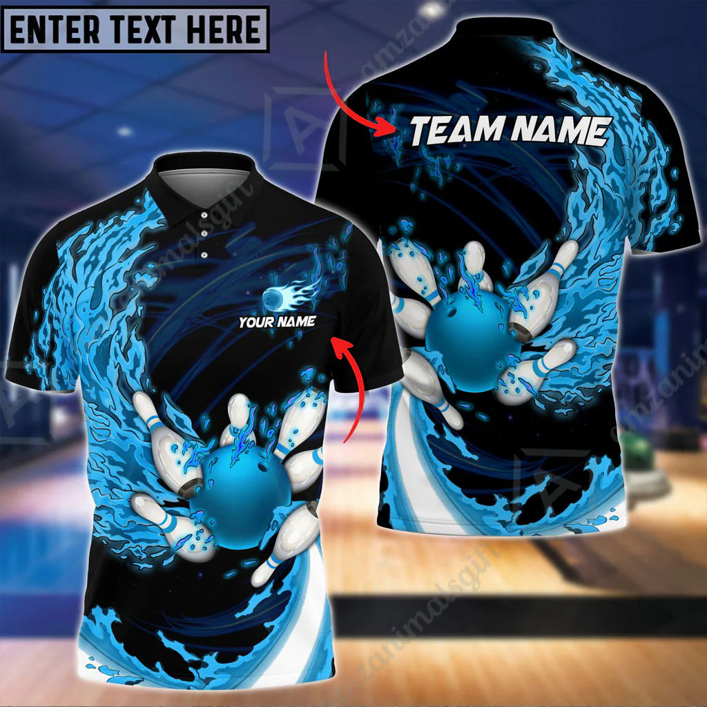 Customized Bowling Jersey Polo, Breath Of Fire Bowling And Pins 2.0 Multicolor Option Customized Name And Team Name For Bowling Team - Image 3