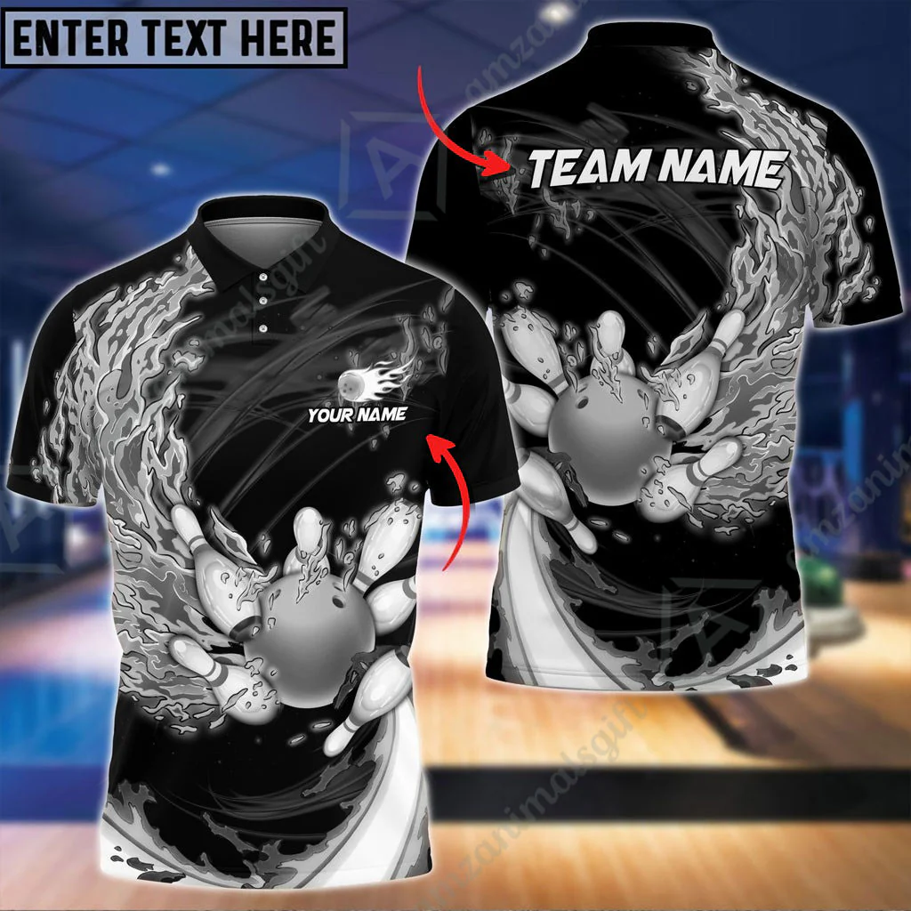 Customized Bowling Jersey Polo, Breath Of Fire Bowling And Pins 2.0 Multicolor Option Customized Name And Team Name For Bowling Team - Image 4