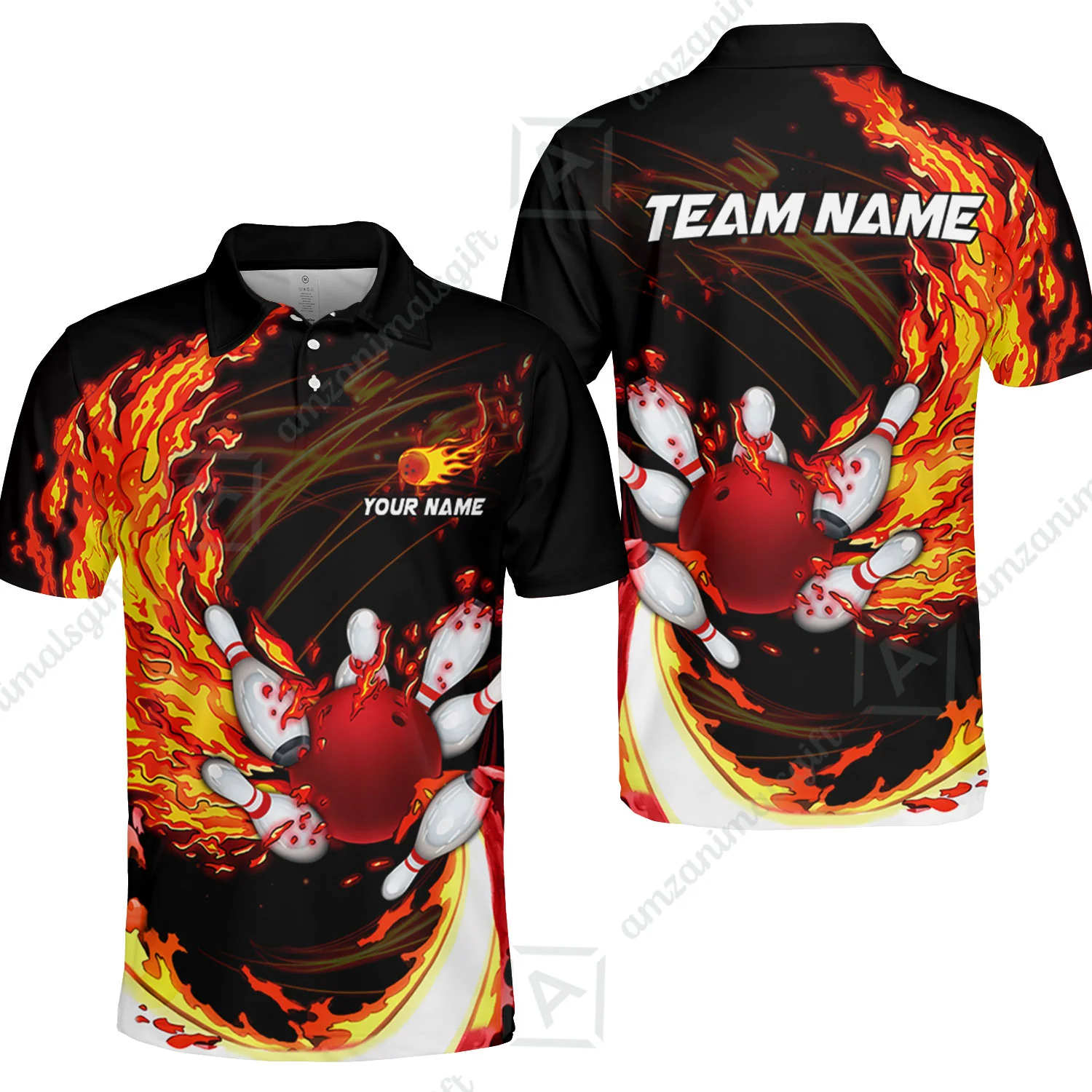 Customized Bowling Polo Team Jerseys, Breath Of Fire Bowling And Pins Multicolor Option Customized Name And Team Name For Bowling Team - Image 2