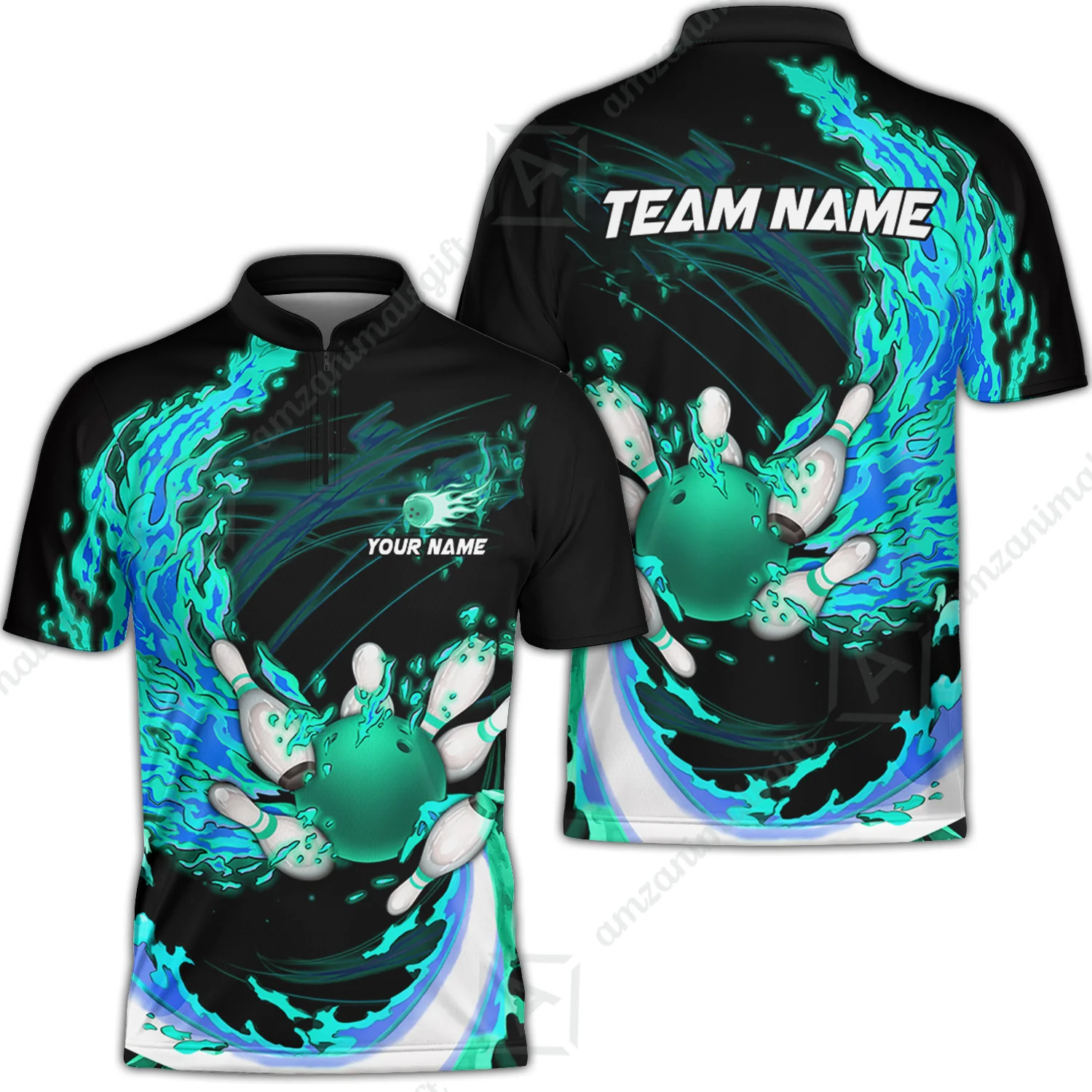 Customized Bowling Polo Team Jerseys, Breath Of Fire Bowling And Pins Multicolor Option Customized Name And Team Name For Bowling Team - Image 3