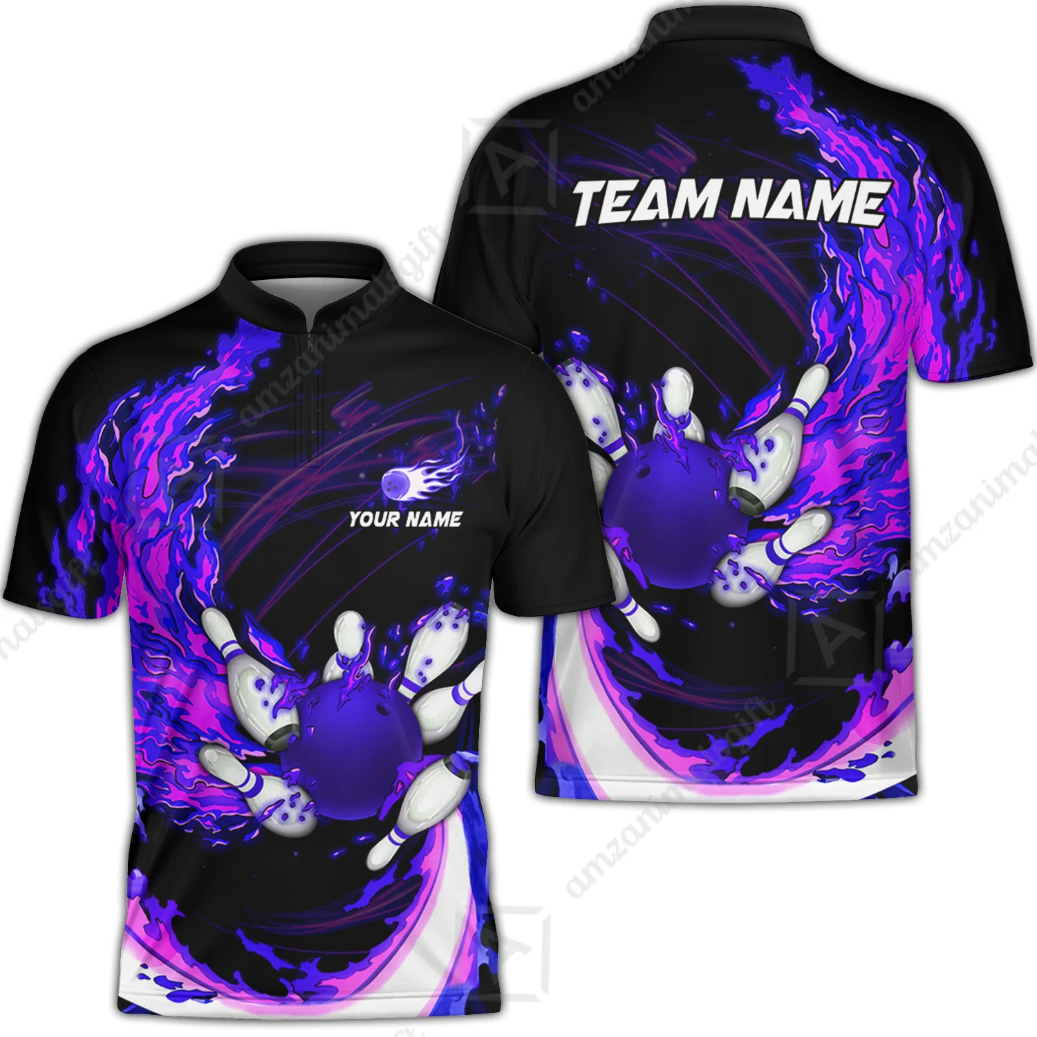 Customized Bowling Polo Team Jerseys, Breath Of Fire Bowling And Pins Multicolor Option Customized Name And Team Name For Bowling Team - Image 4