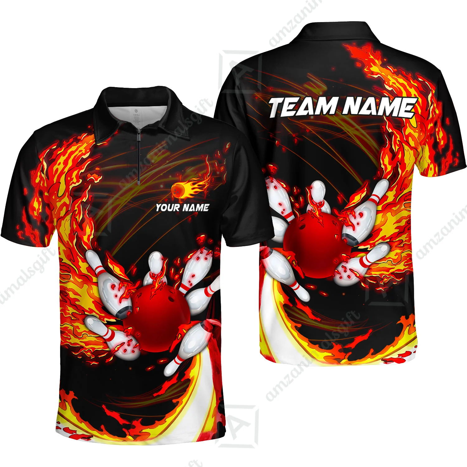 Customized Bowling Polo Team Jerseys, Breath Of Fire Bowling And Pins Multicolor Option Customized Name And Team Name For Bowling Team - Image 5