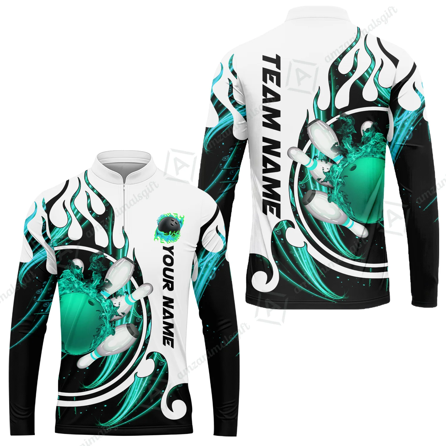Customized Bowling Jersey Shirt, Fire Blaster Bowling And Pins Multicolor Option Customized Name, Team Name Jerseys Polo Shirts For Bowling Team - Image 32