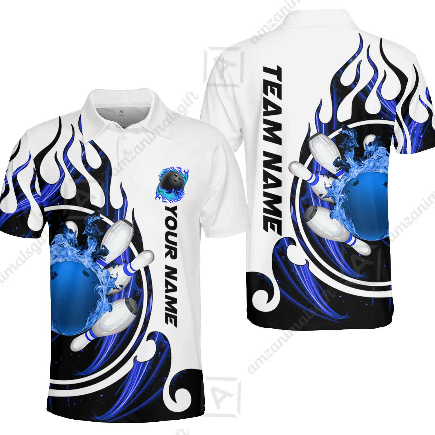 Customized Bowling Jersey Shirt, Fire Blaster Bowling And Pins Multicolor Option Customized Name, Team Name Jerseys Polo Shirts For Bowling Team - Image 5