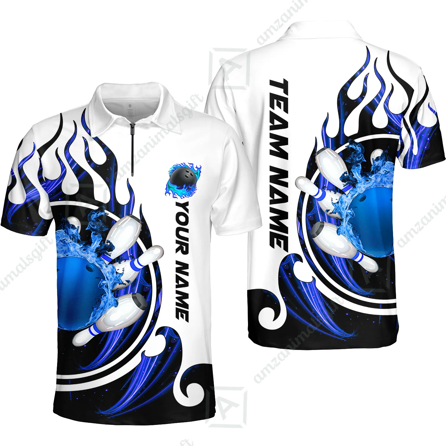 Customized Bowling Jersey Shirt, Fire Blaster Bowling And Pins Multicolor Option Customized Name, Team Name Jerseys Polo Shirts For Bowling Team - Image 6