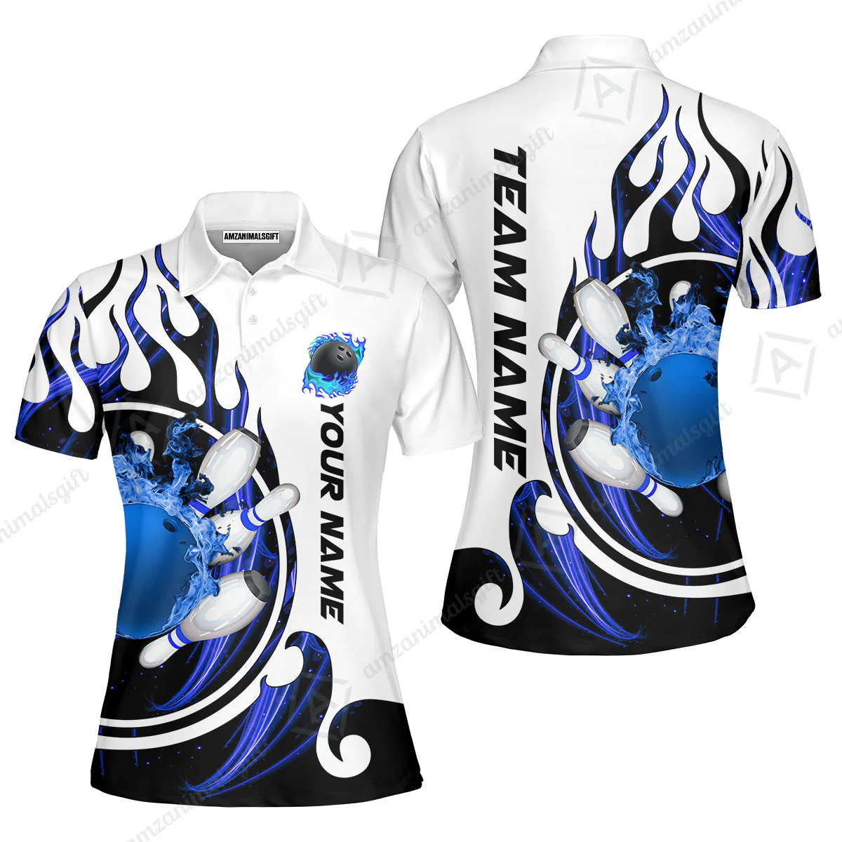 Customized Bowling Jersey Shirt, Fire Blaster Bowling And Pins Multicolor Option Customized Name, Team Name Jerseys Polo Shirts For Bowling Team - Image 7